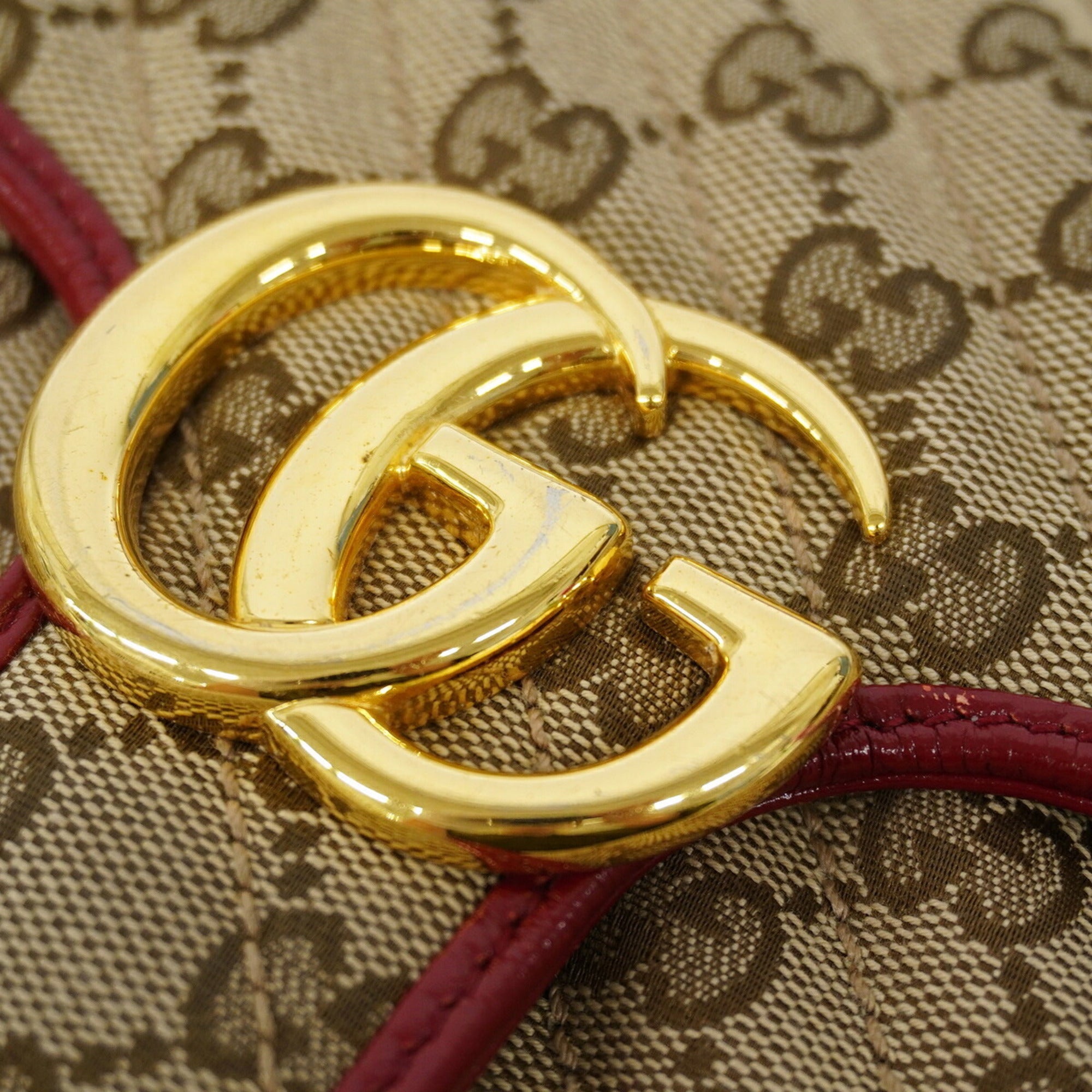 Gucci Beige Red Color Canvas Shoulder Bag (Pre-Owned)
