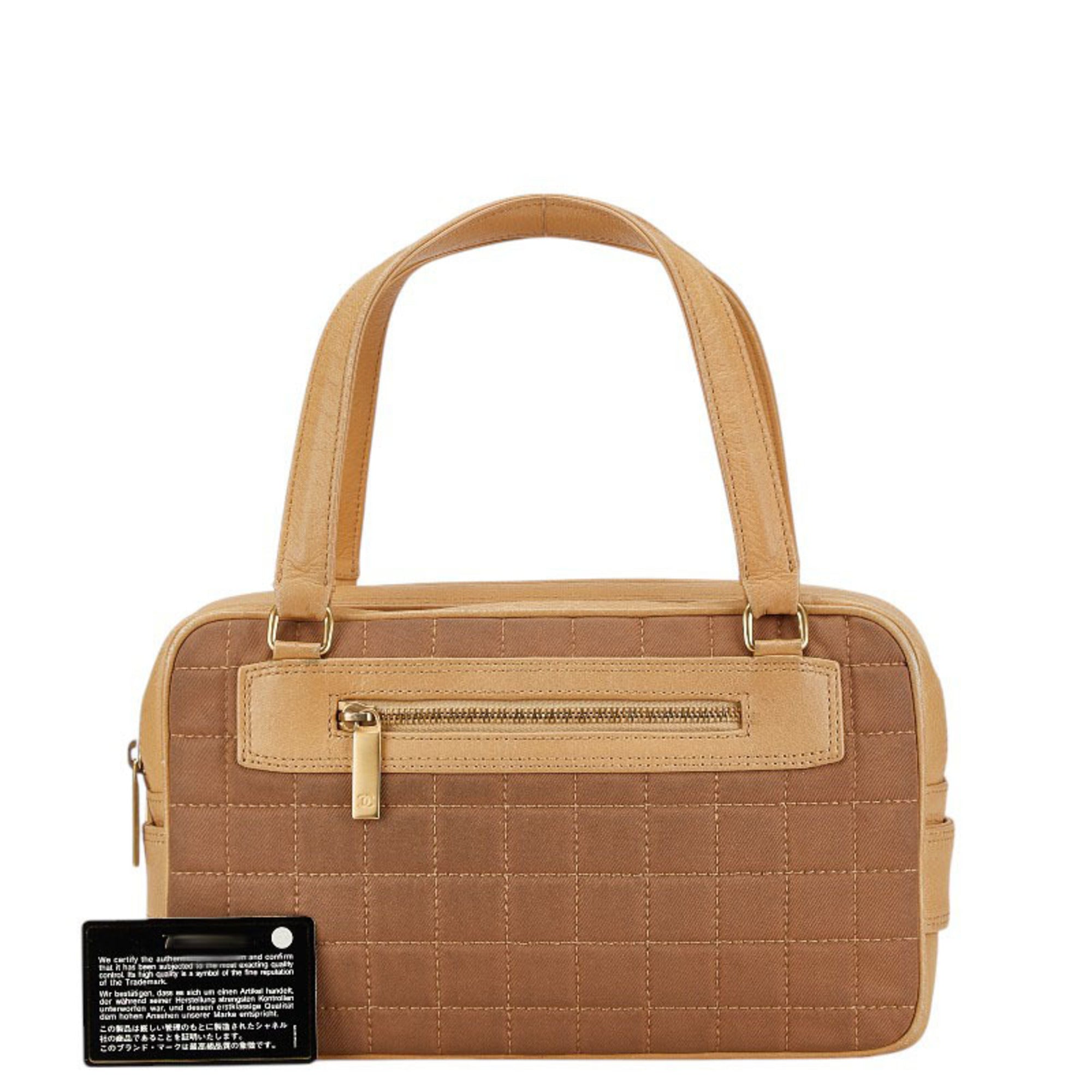 Chanel Beige Brown Canvas Leather Handbag (Pre-Owned)