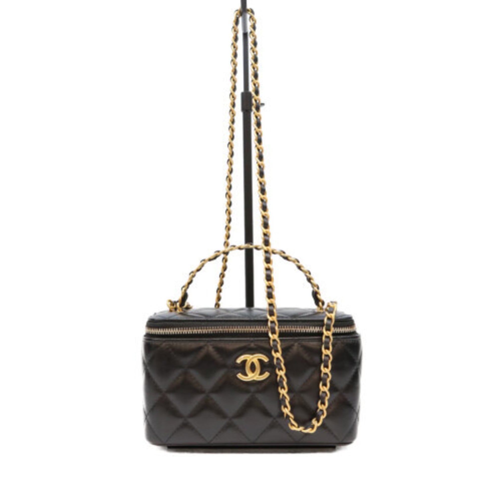 Chanel Black Leather Shoulder Bag Vanity Bag (Pre-Owned)