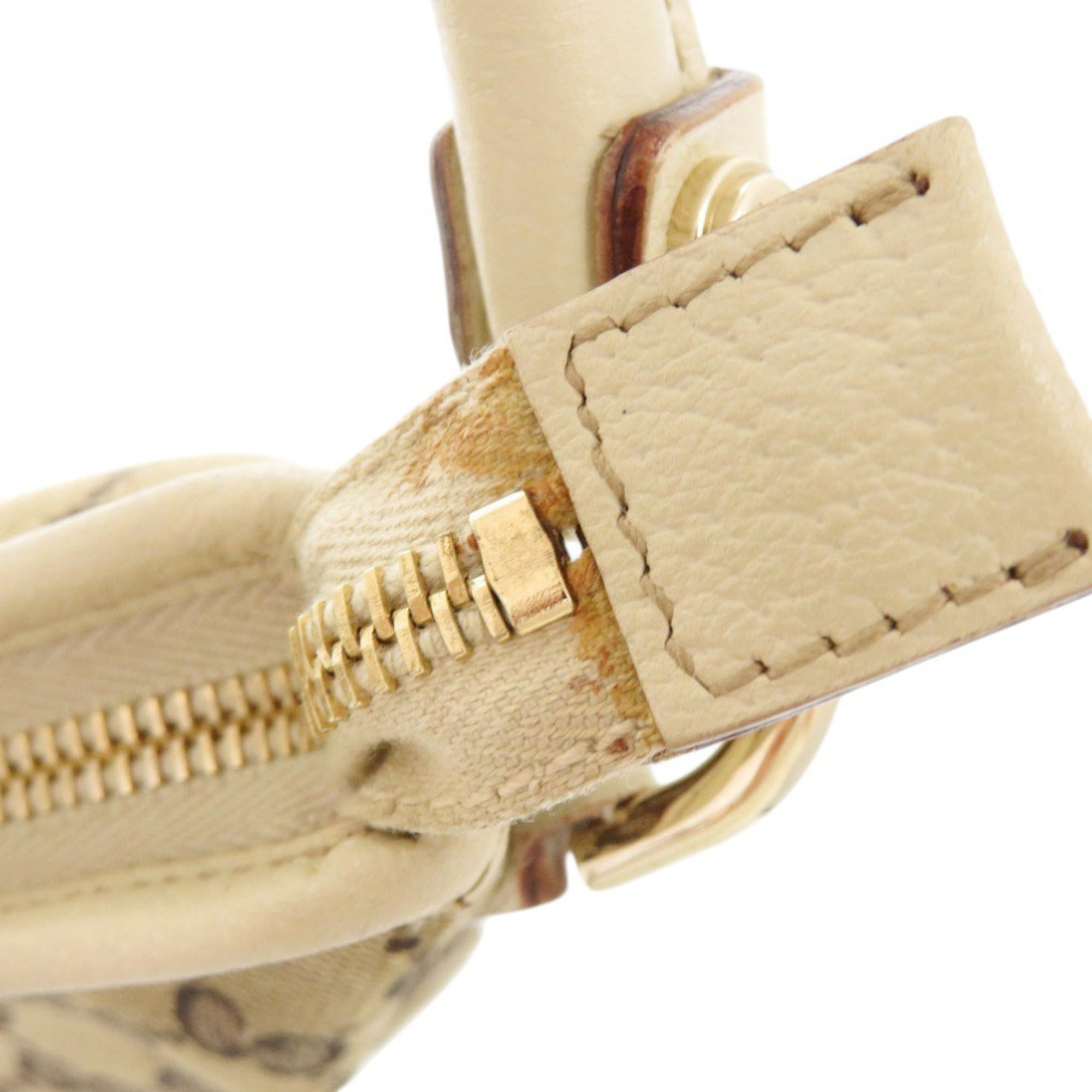 Gucci Beige White Gg Canvas Leather Shoulder Bag (Pre-Owned)