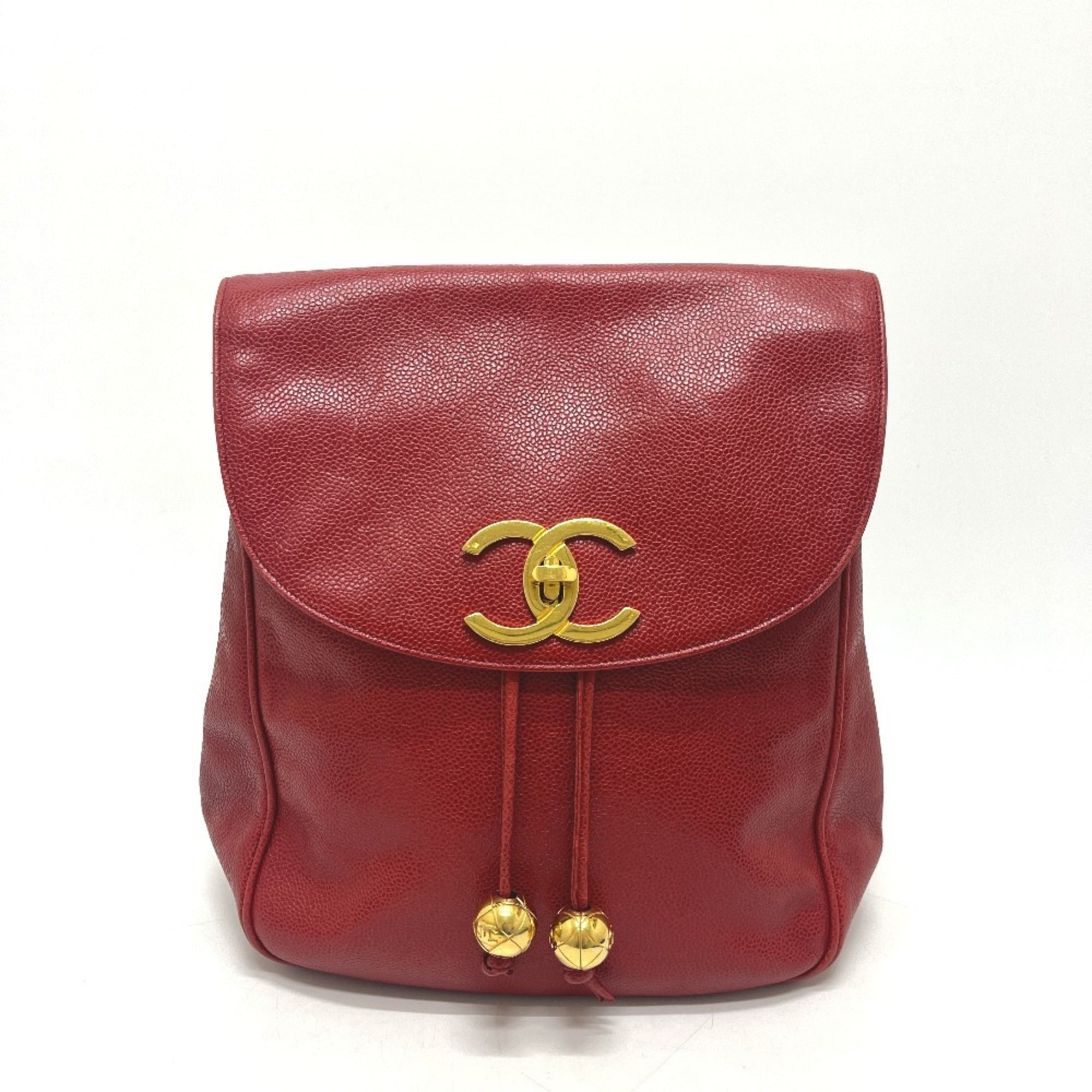 Chanel Red Color Grained Calfskin Backpack (Pre-Owned)