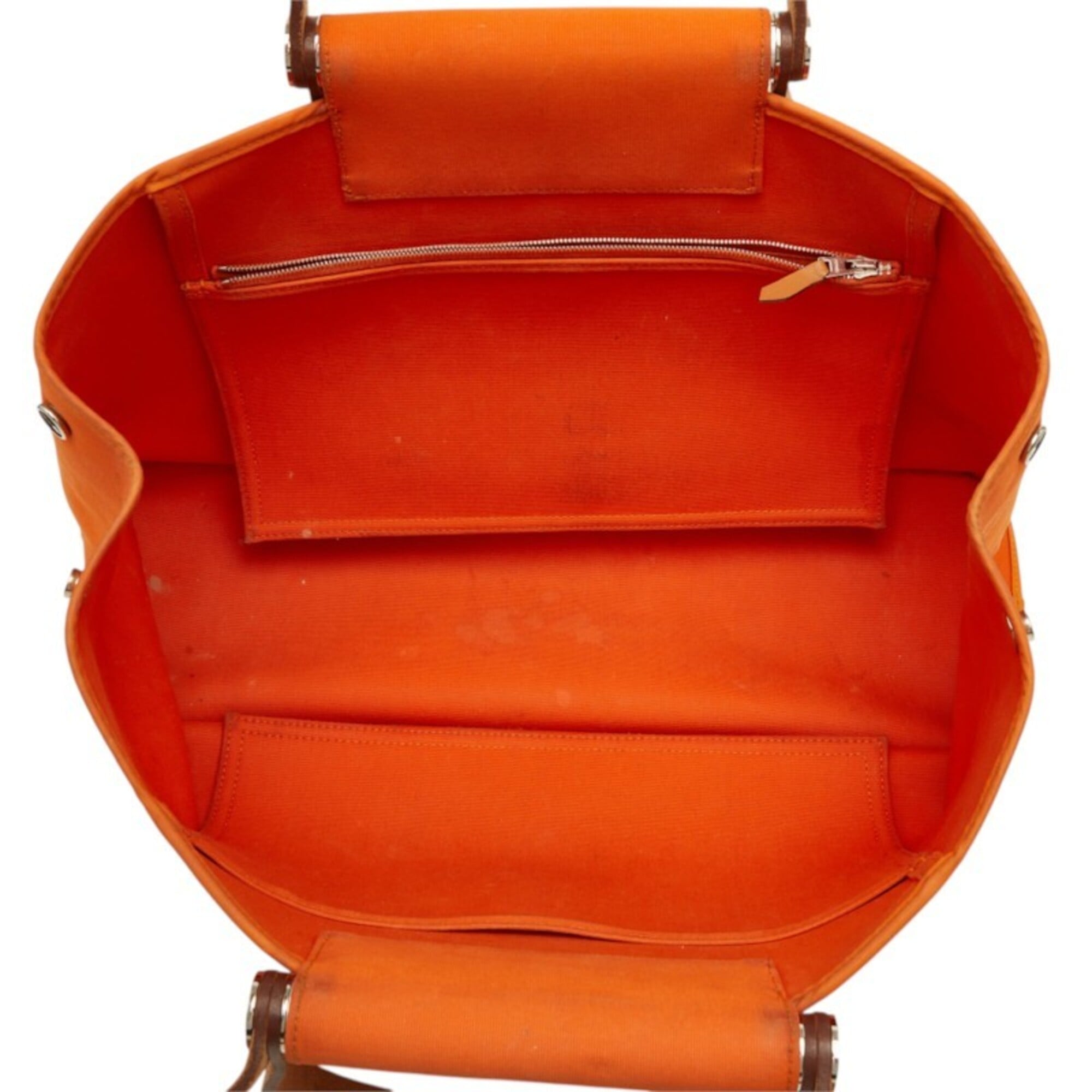 Hermes Orange Toile Officier Leather Handbag Tote Bag (Pre-Owned)
