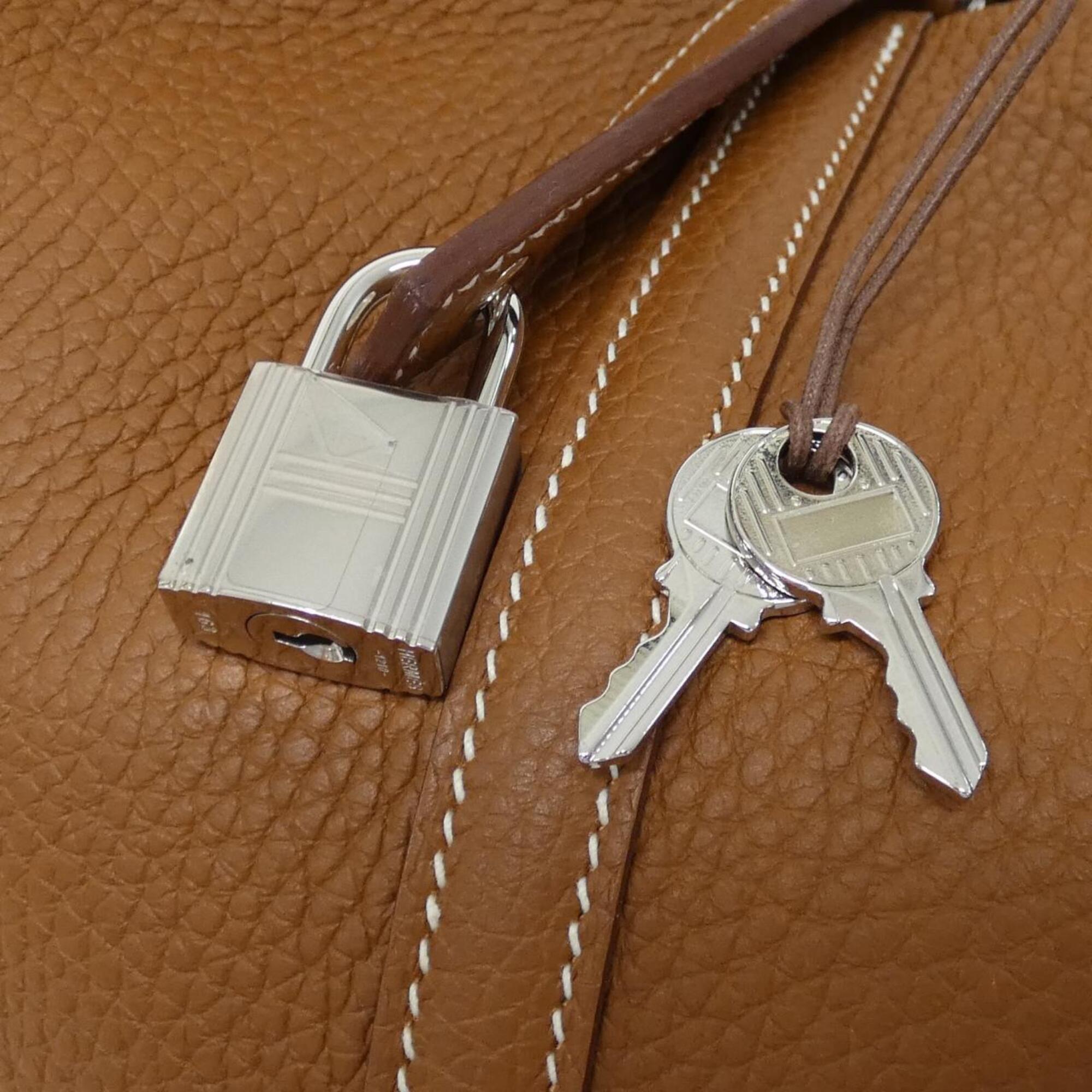 Hermes Brown Gold Brown Taurillon Clemence Leather Swift Leather Handbag (Pre-Owned)