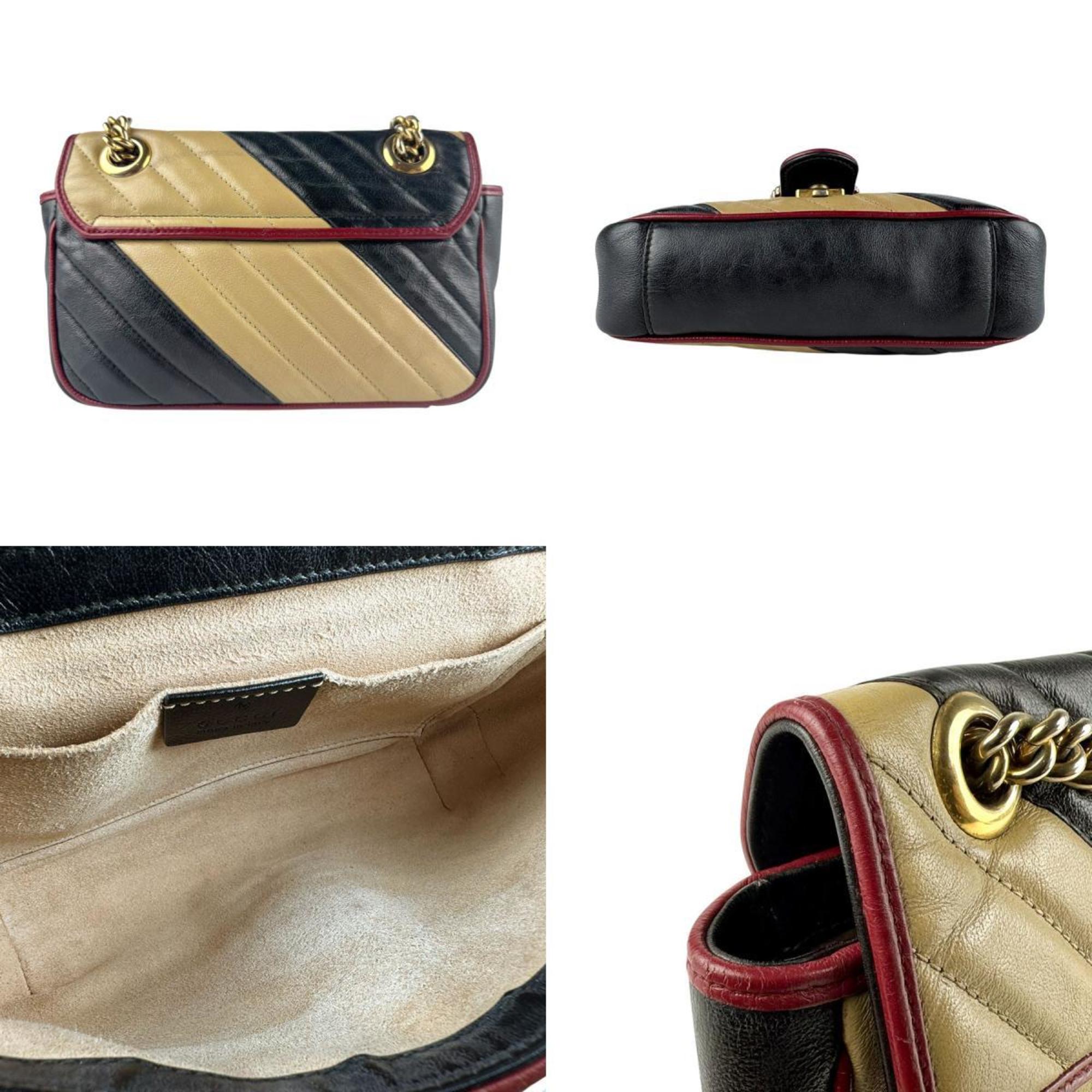 Gucci Beige Black Gold Leather Metal Shoulder Bag (Pre-Owned)