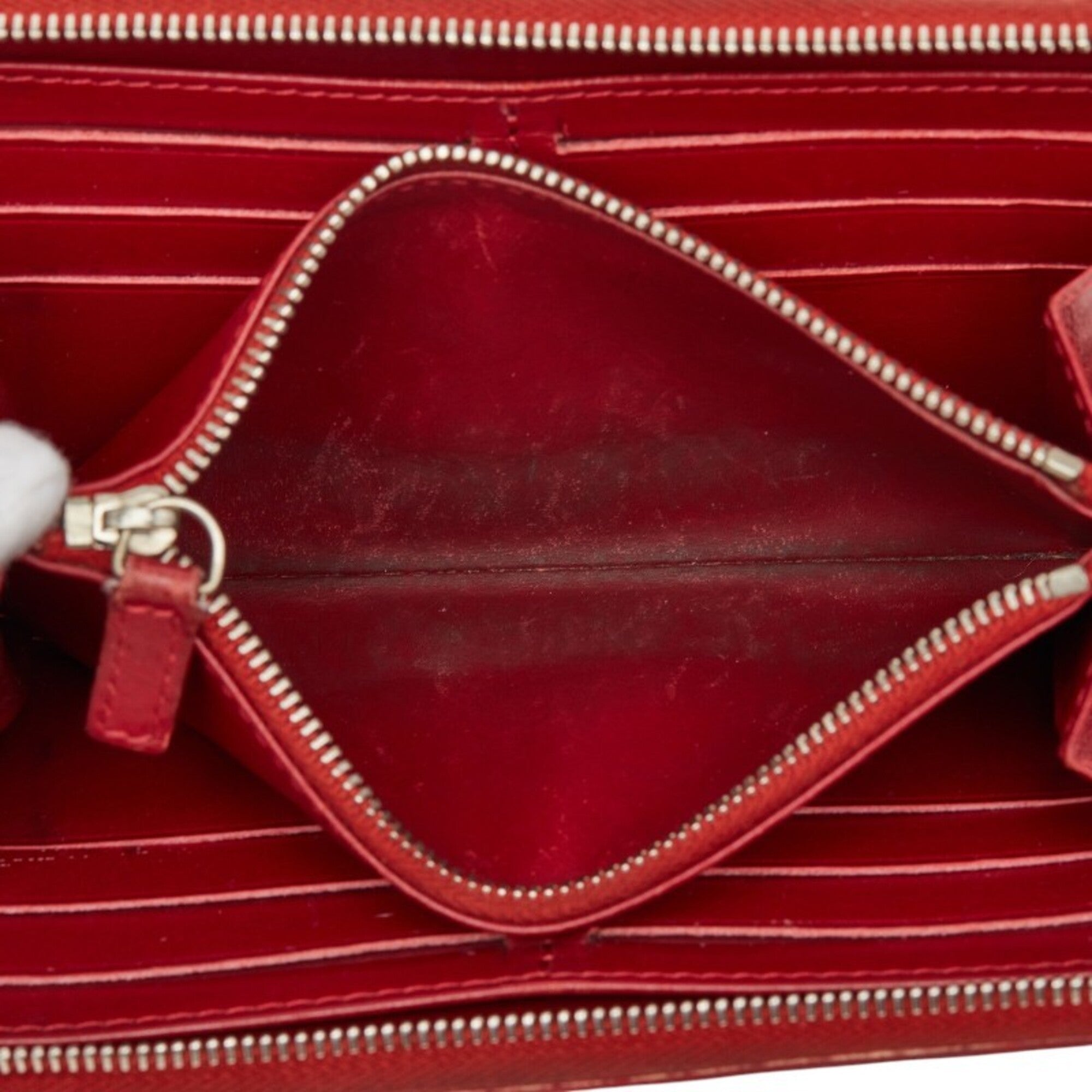 Celine Red Color Leather Long Wallet (Bi-Fold) (Pre-Owned)