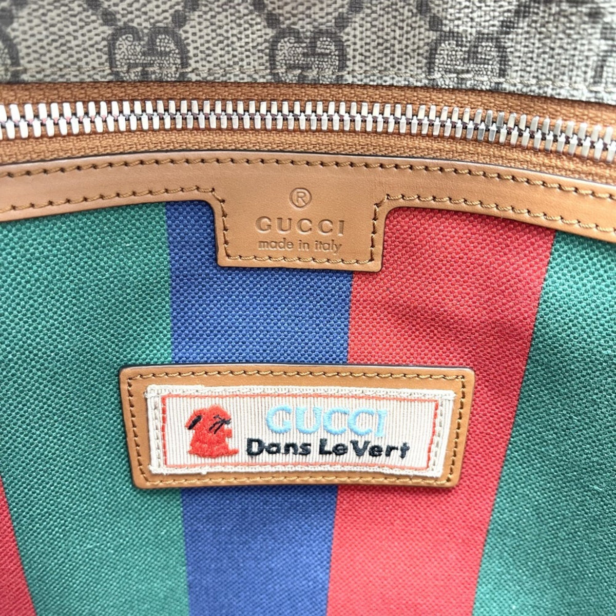 Gucci Beige Blue Pvc Coated Canvas Leather Handbag Shoulder Bag Tote Bag (Pre-Owned)