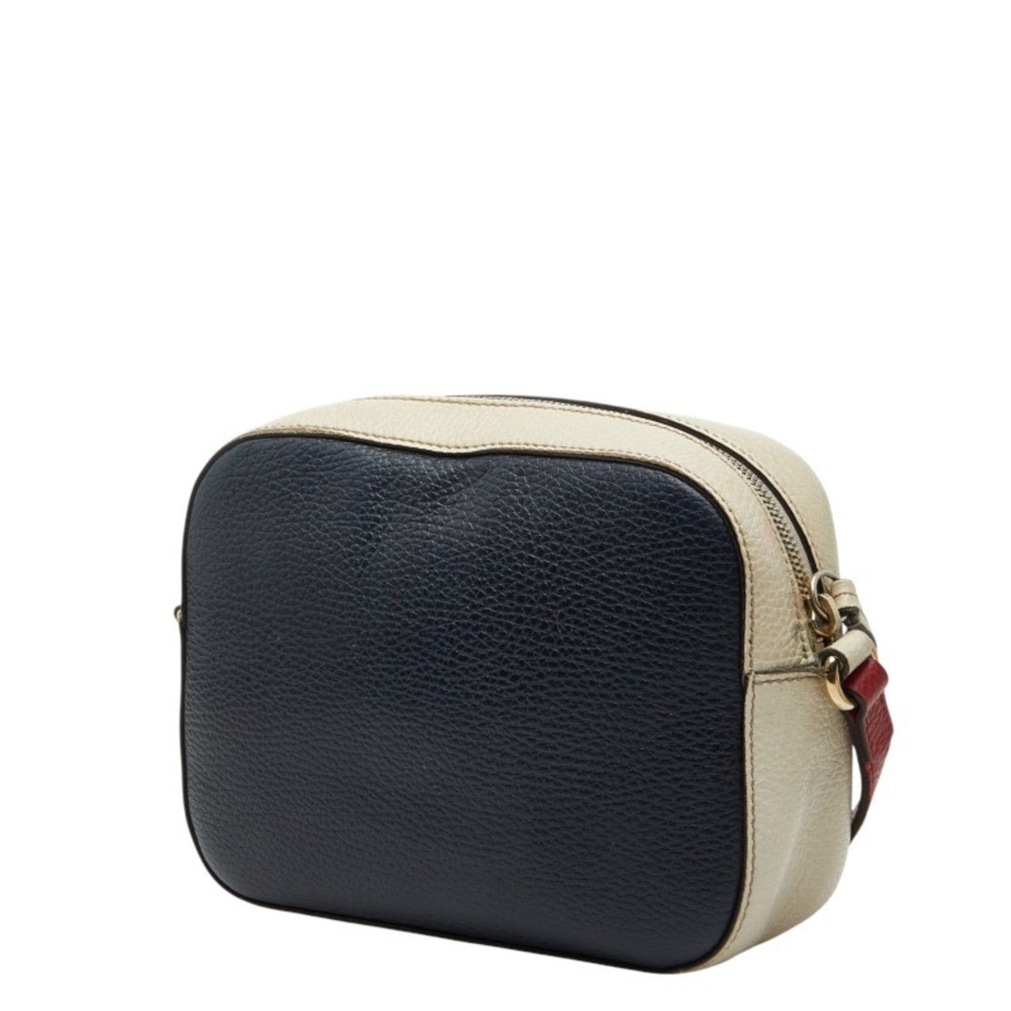 Gucci Navy Red Color White Leather Shoulder Bag (Pre-Owned)