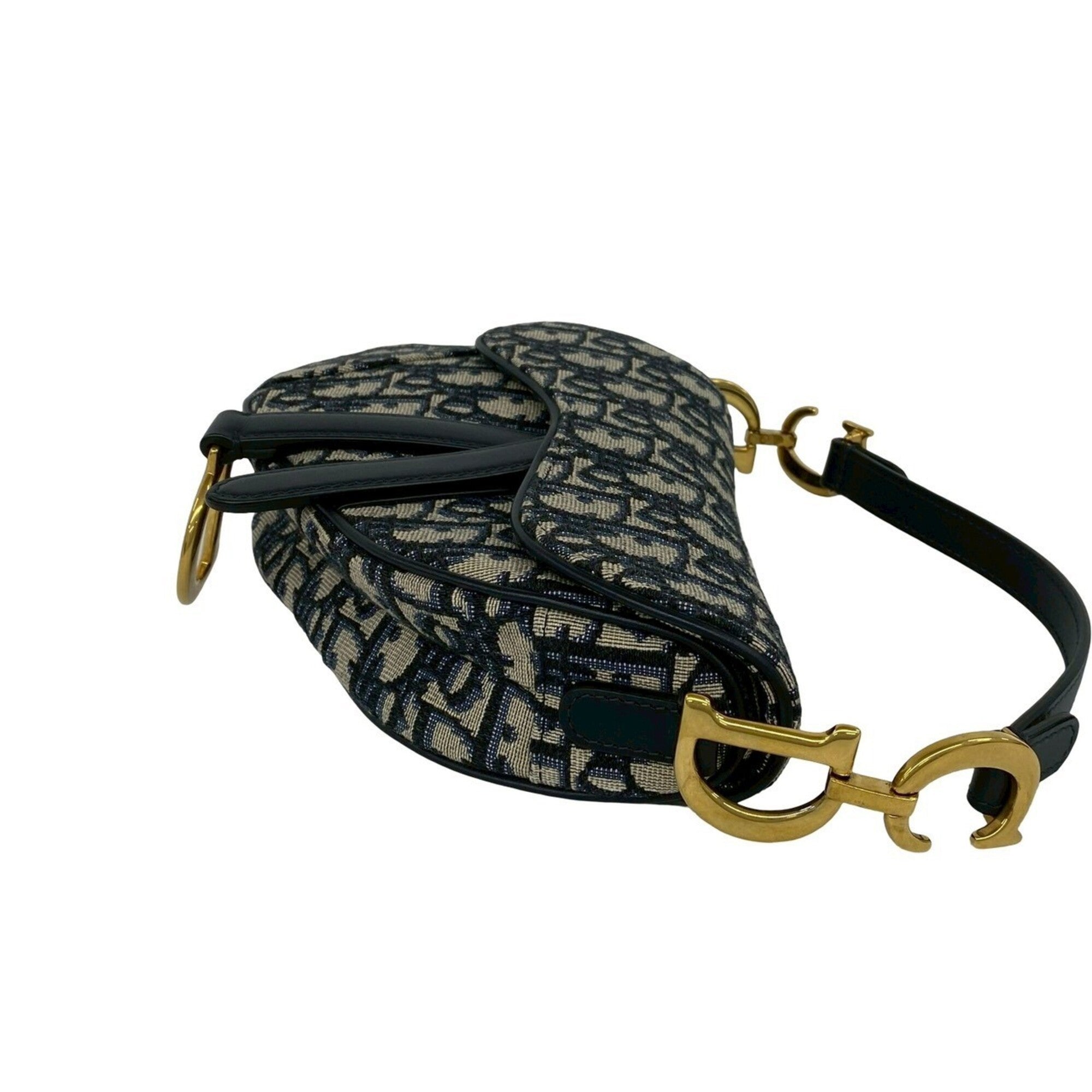 Christian Dior Navy Canvas Leather Handbag Saddle Bag Shoulder Bag (Pre-Owned)