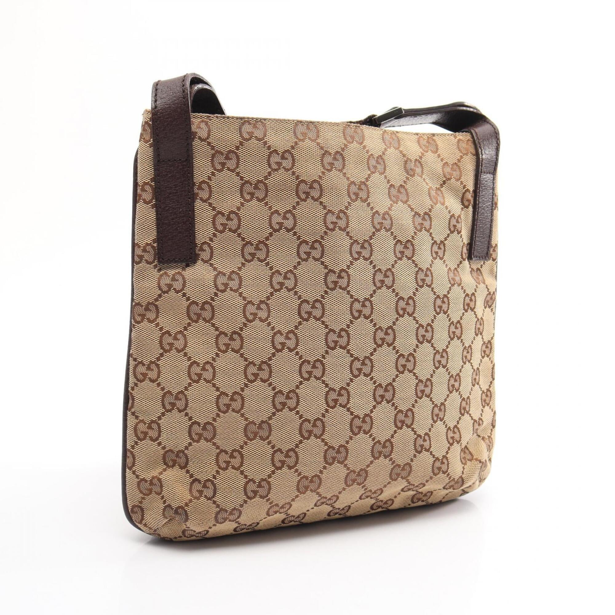 Gucci Beige Brown Canvas Leather Handbag Shoulder Bag (Pre-Owned)