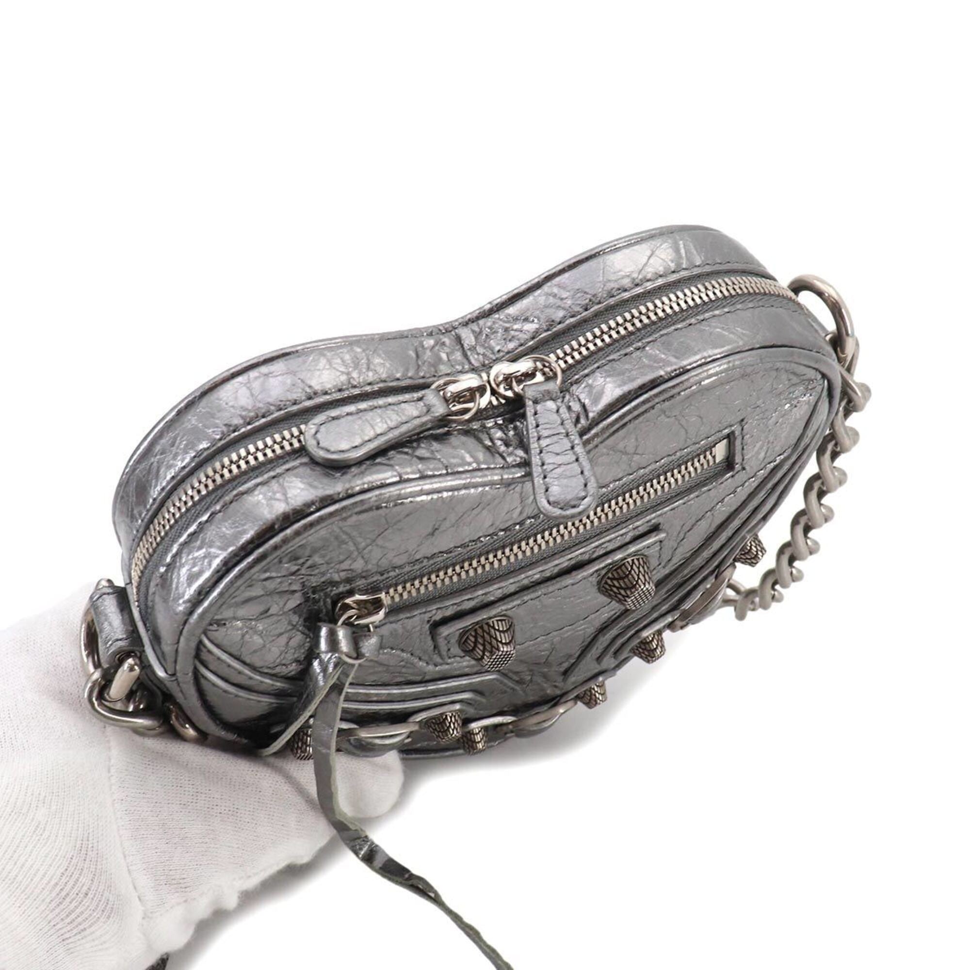 Balenciaga Metallic Silver Leather Handbag Shoulder Bag (Pre-Owned)
