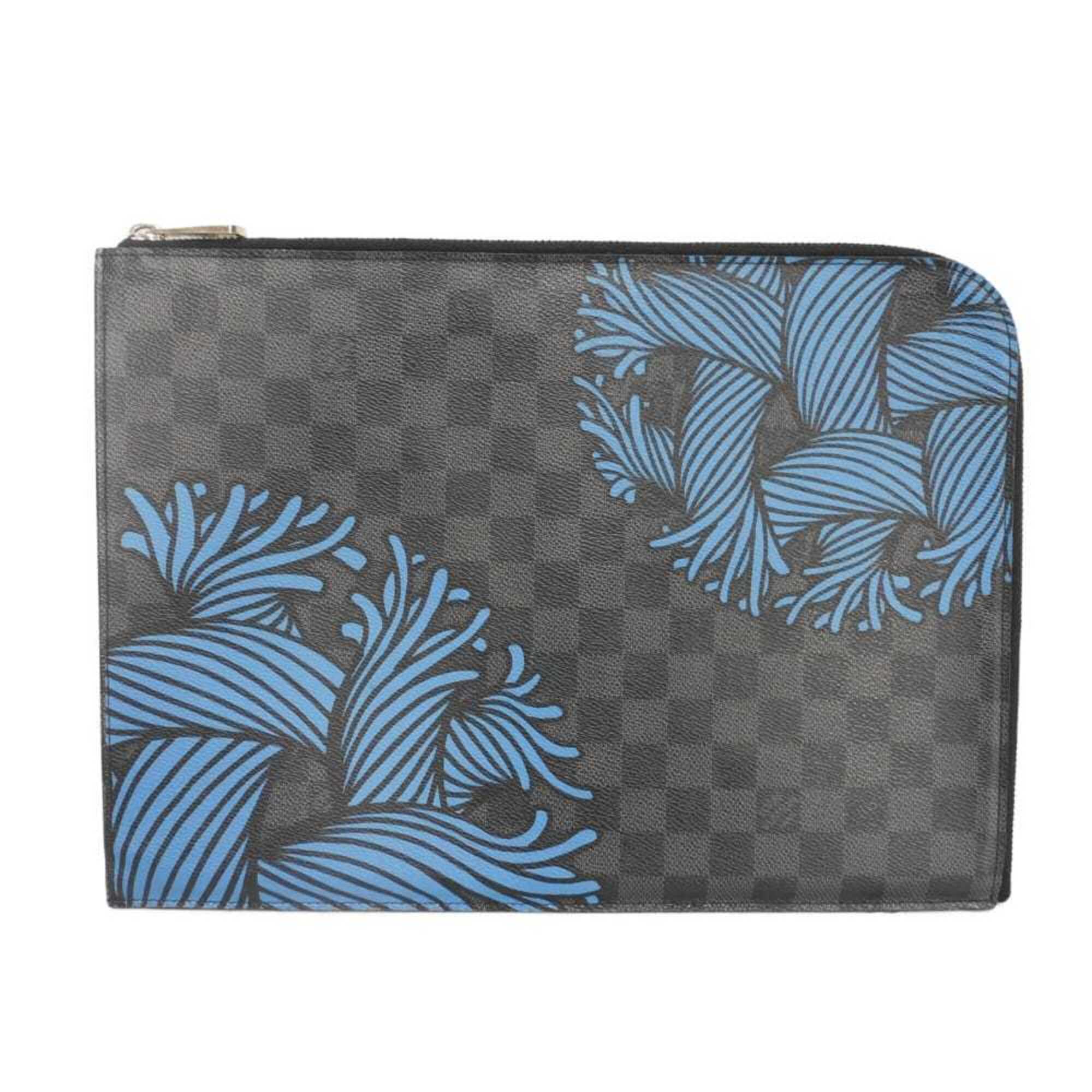 Louis Vuitton Black Blue Damier Graphite Canvas Clutch Bag Pochette (Pre-Owned)
