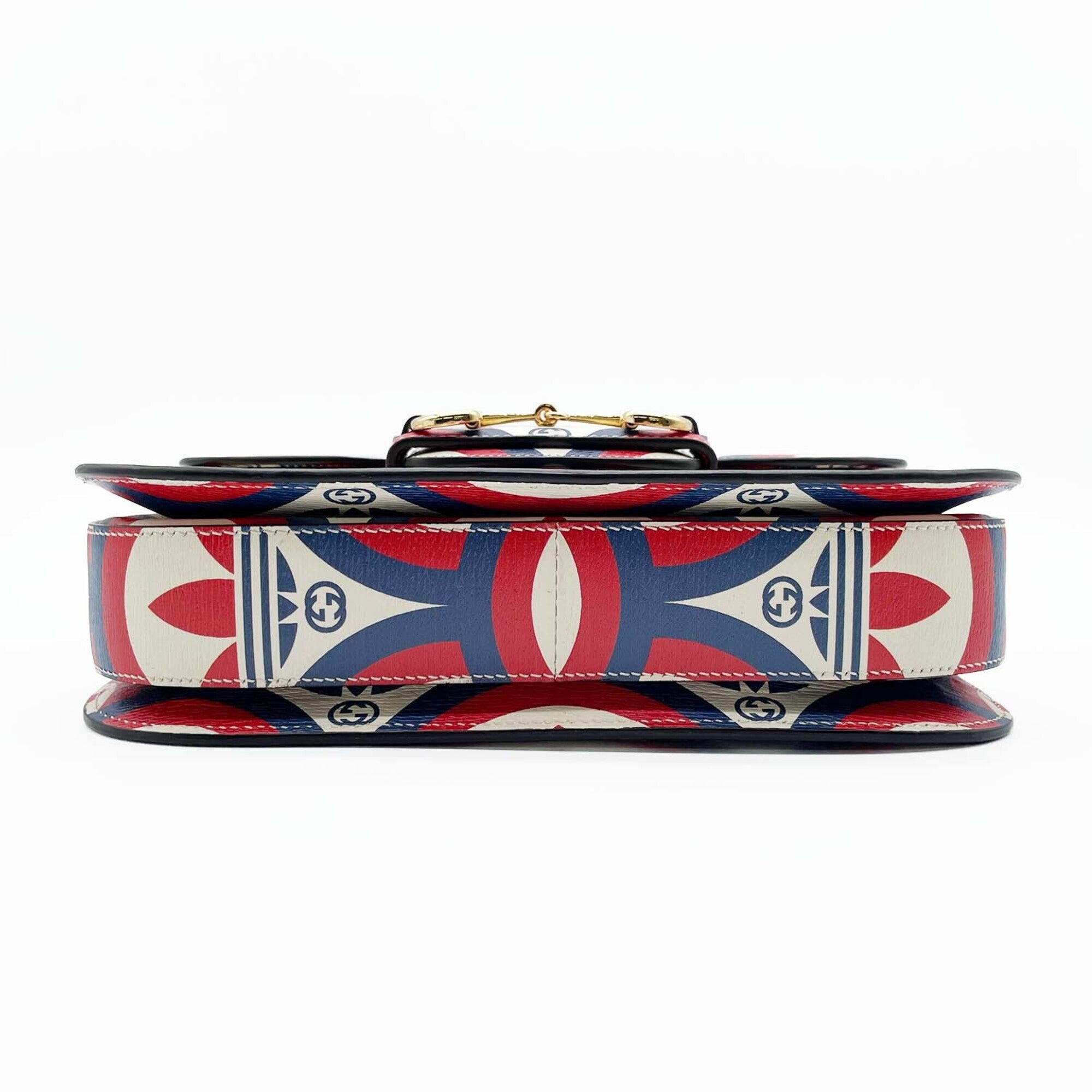Gucci Blue Red Color White Leather Shoulder Bag (Pre-Owned)
