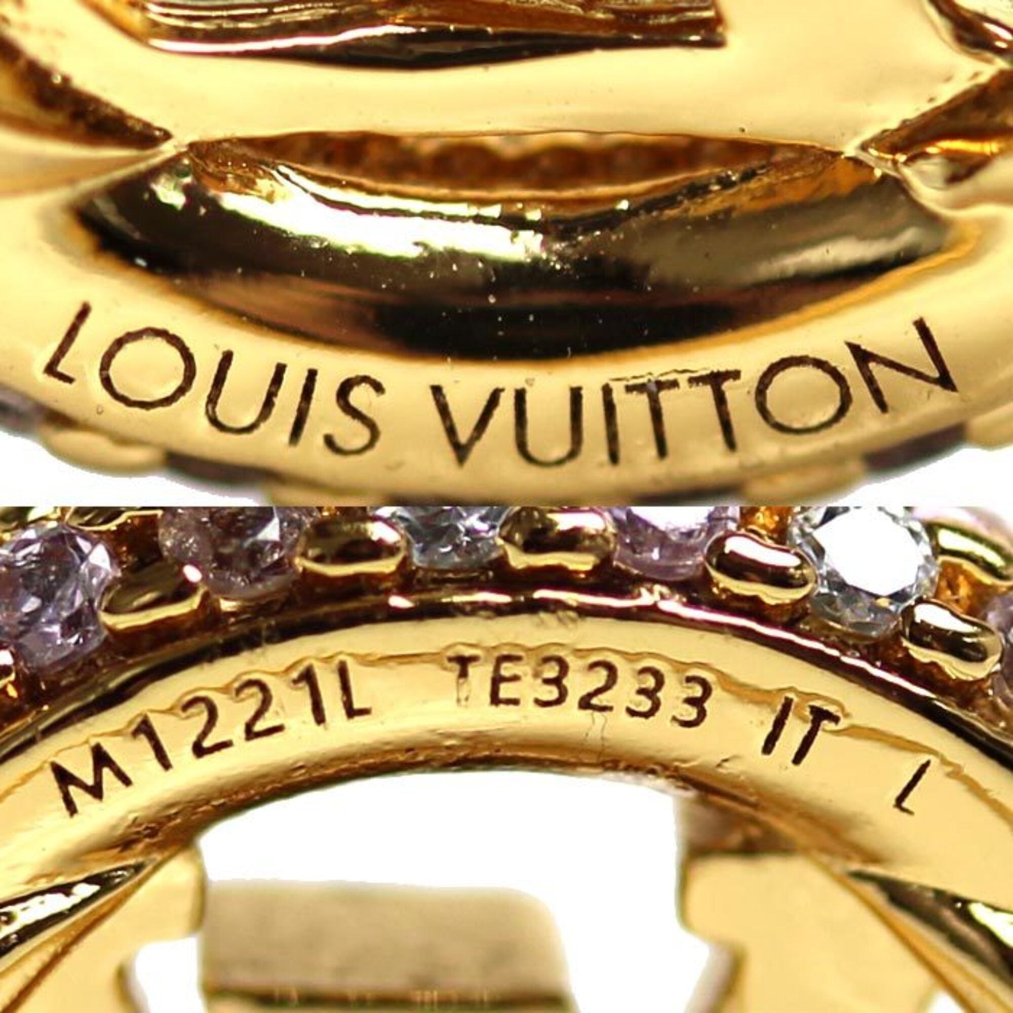 Louis Vuitton Gold Gold Plating Rhinestone Band Ring (Pre-Owned)