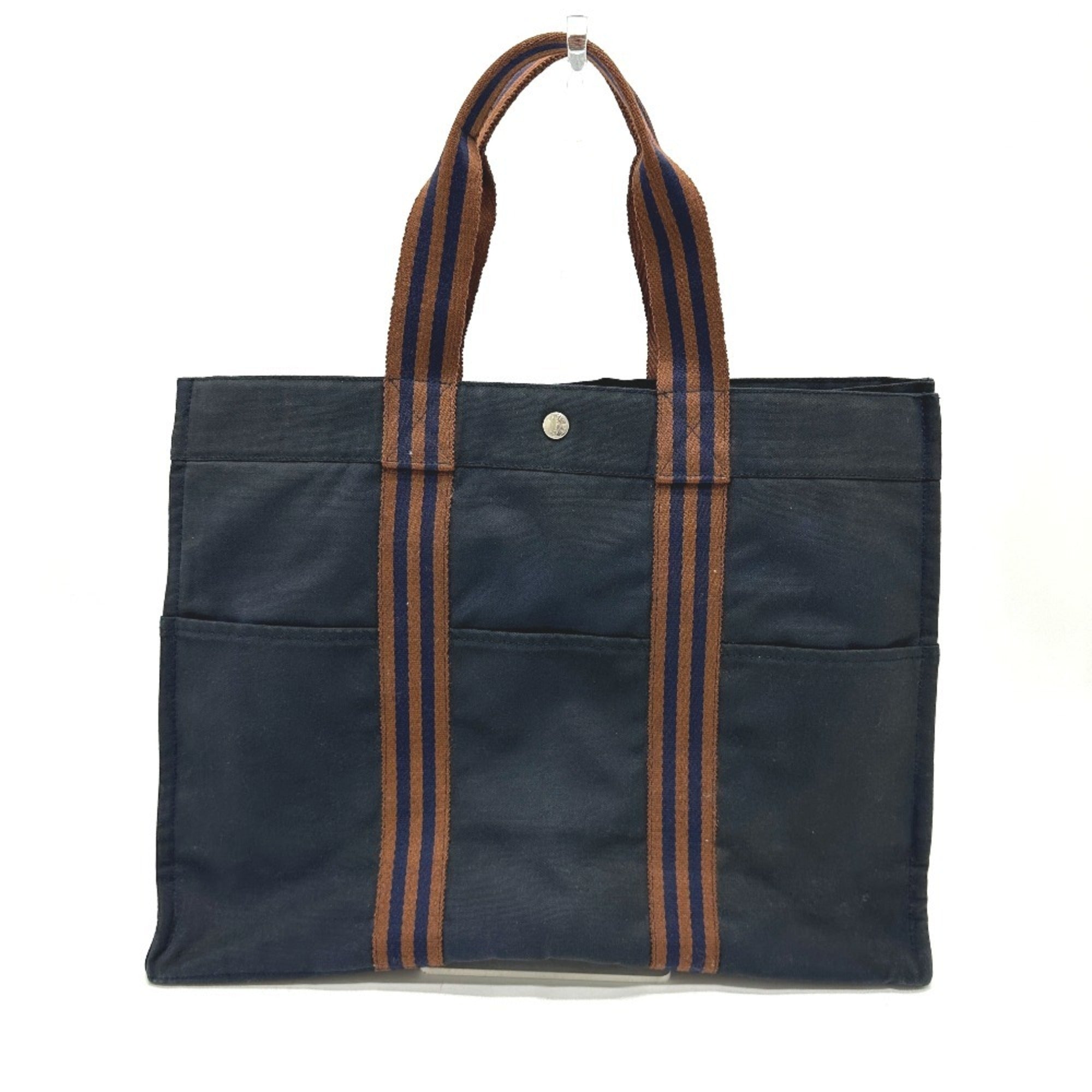 Hermes Fourre Tout Navy Canvas Handbag Tote Bag (Pre-Owned)