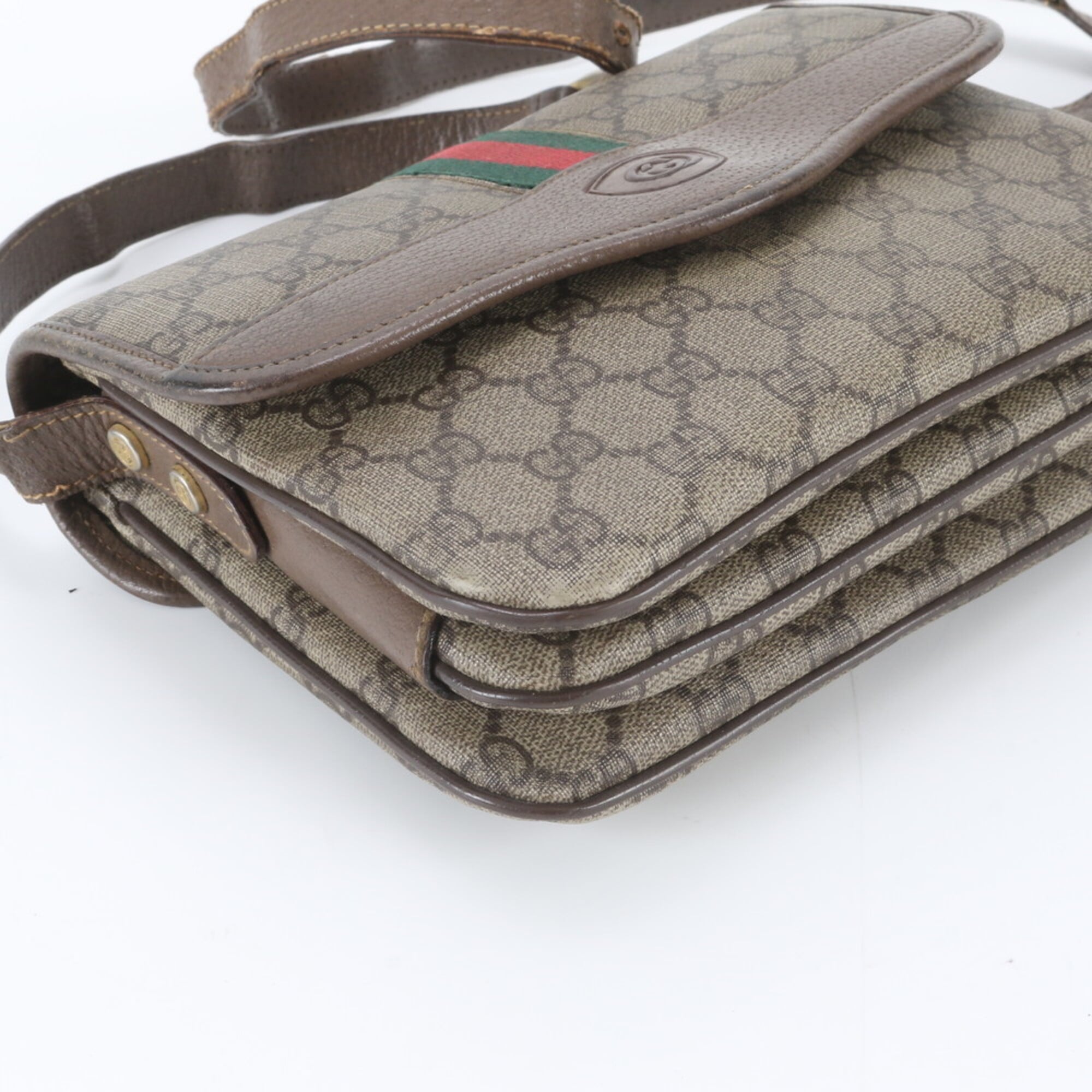 Gucci Brown Leather Coated Canvas Shoulder Bag (Pre-Owned)