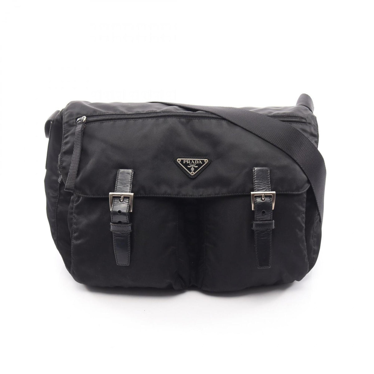 Prada Black Nylon Leather Handbag Messenger Bag Shoulder Bag (Pre-Owned)