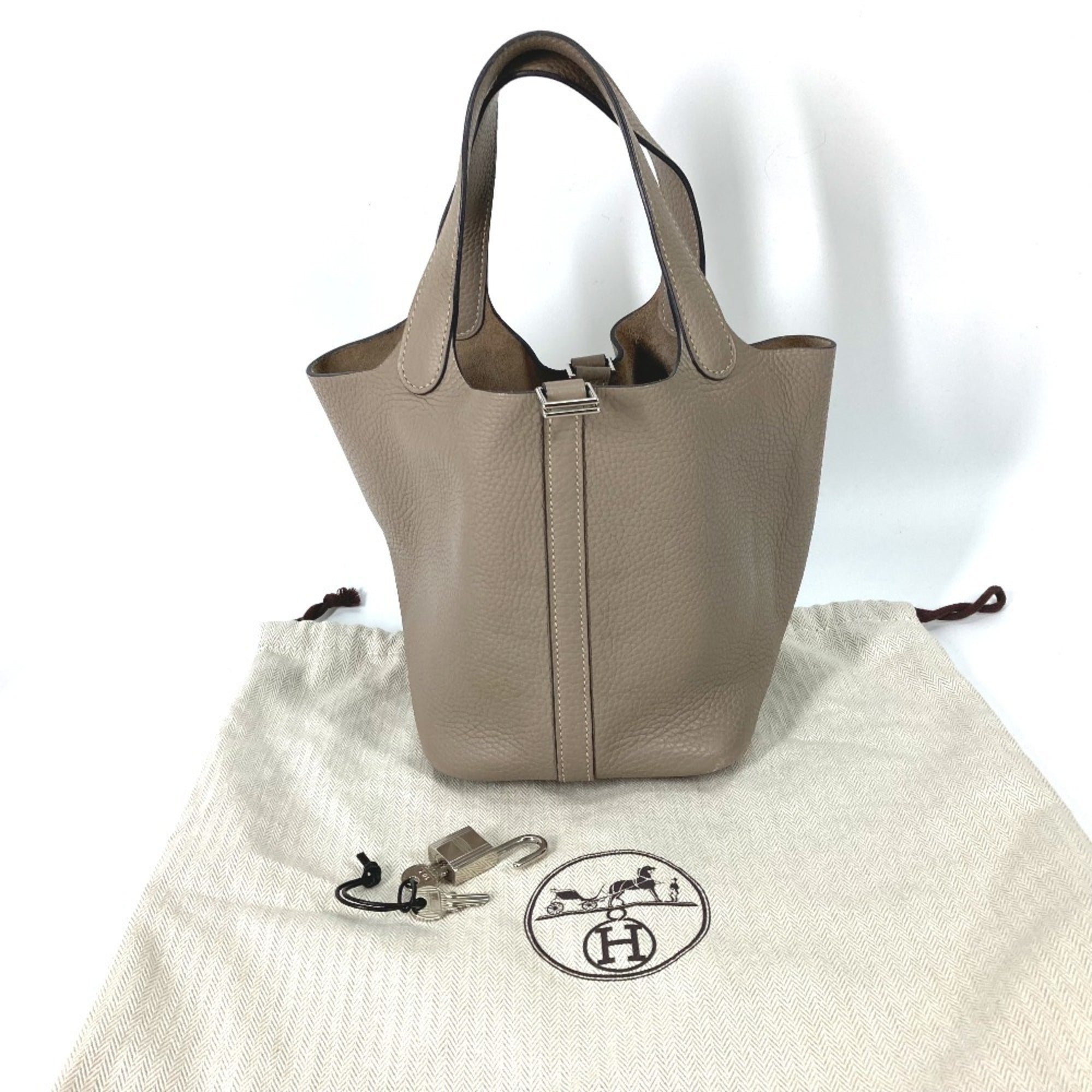 Hermes Picotin Gray Gris Tourterelle Taurillon Clemence Leather Handbag Tote Bag (Pre-Owned)