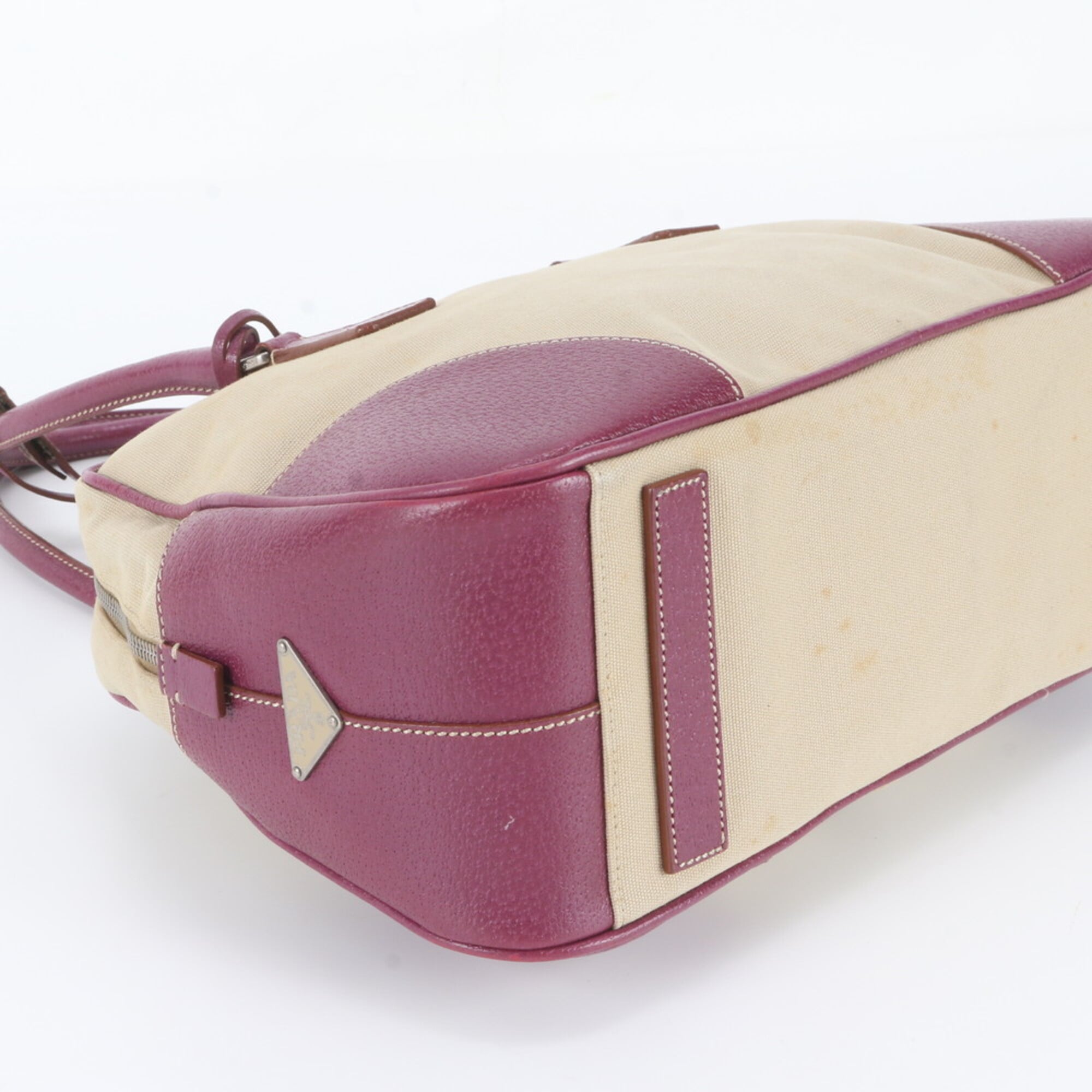 Prada Ivory Purple Leather Canvas Handbag Shoulder Bag (Pre-Owned)