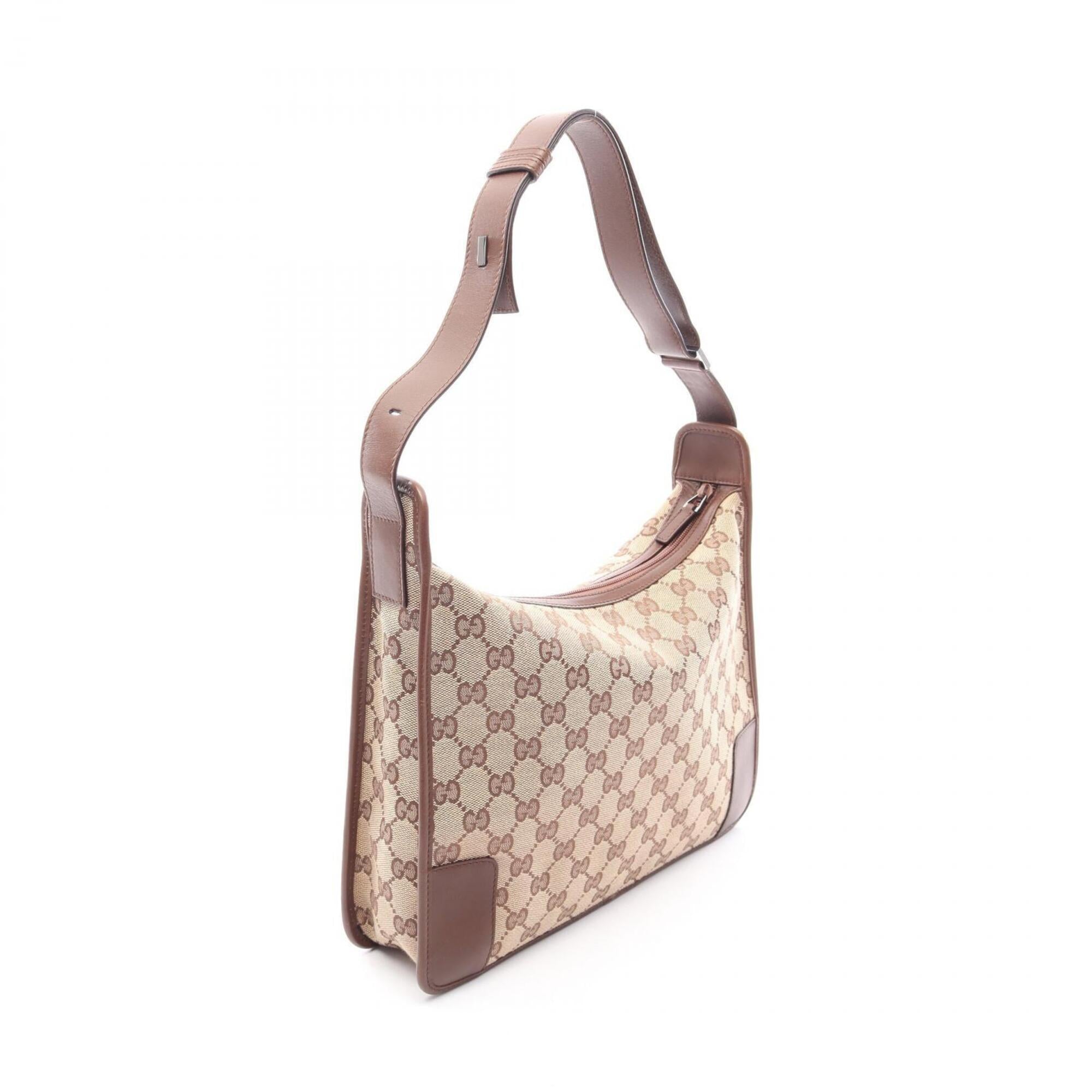 Gucci Beige Brown Canvas Leather Shoulder Bag (Pre-Owned)