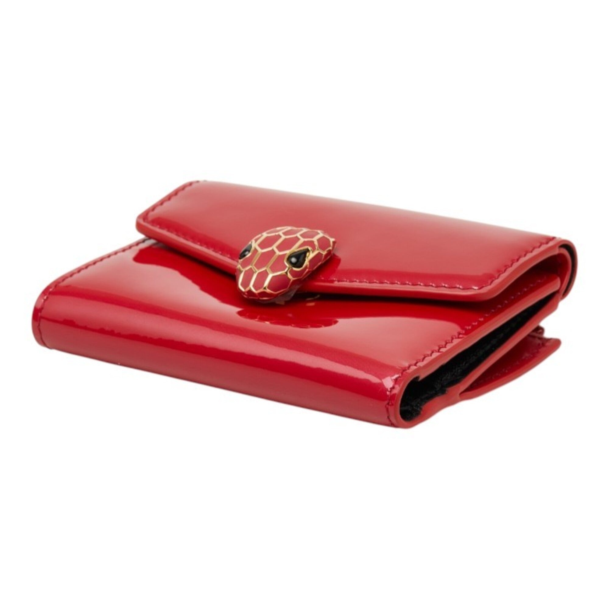 Bvlgari Pink Red Color Patent Leather Wallet (Tri-Fold) (Pre-Owned)