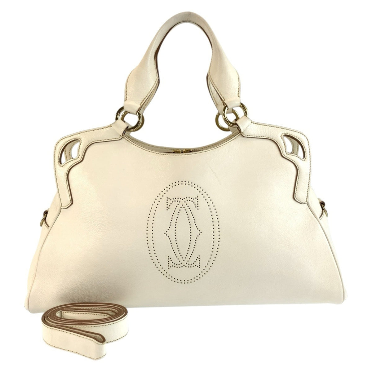 Cartier Marcello White Leather Handbag Shoulder Bag (Pre-Owned)