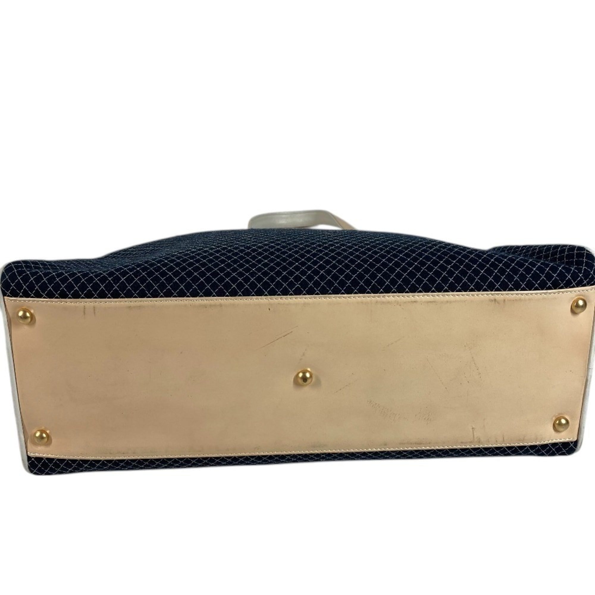 Chanel Navy White Canvas Boston Bag Shoulder Bag Sports Bag Tote Bag (Pre-Owned)