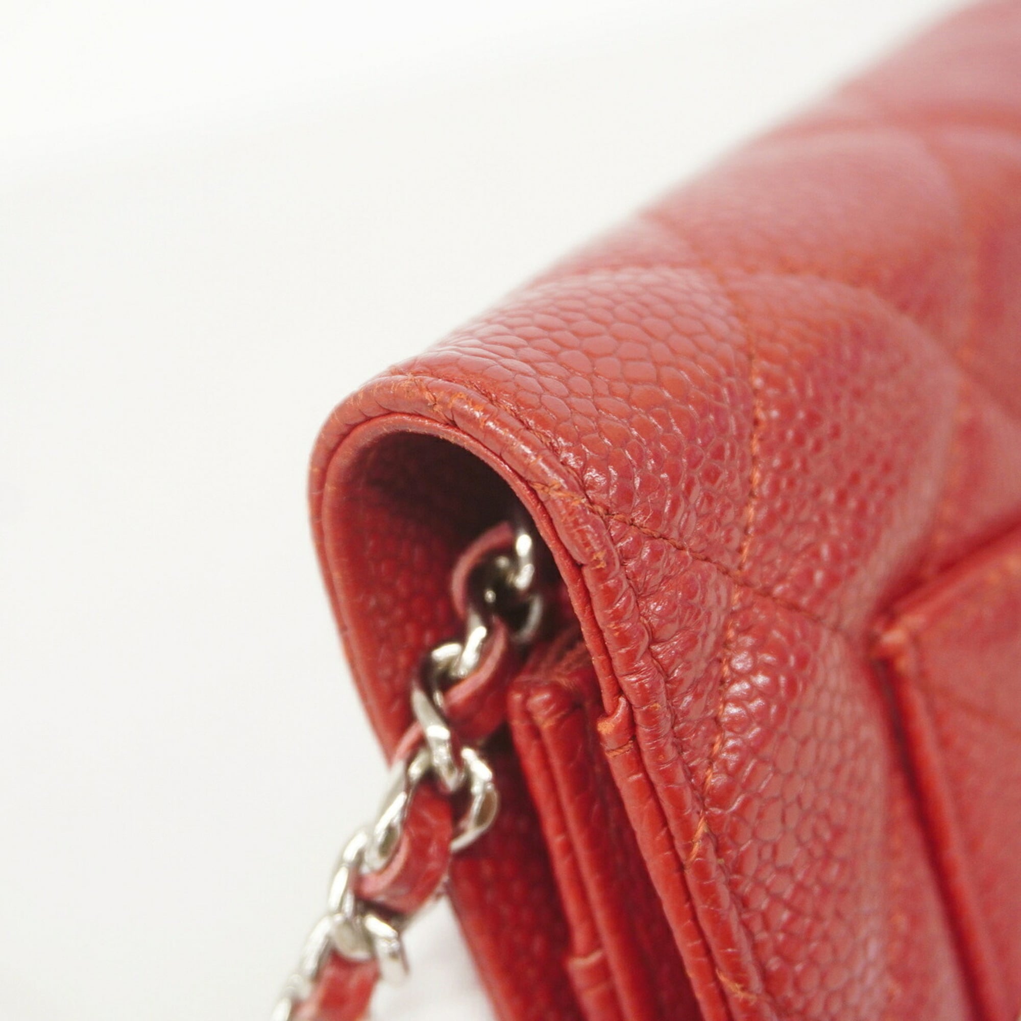 Chanel Red Color Grained Calfskin Chain/Shoulder Wallet (Pre-Owned)