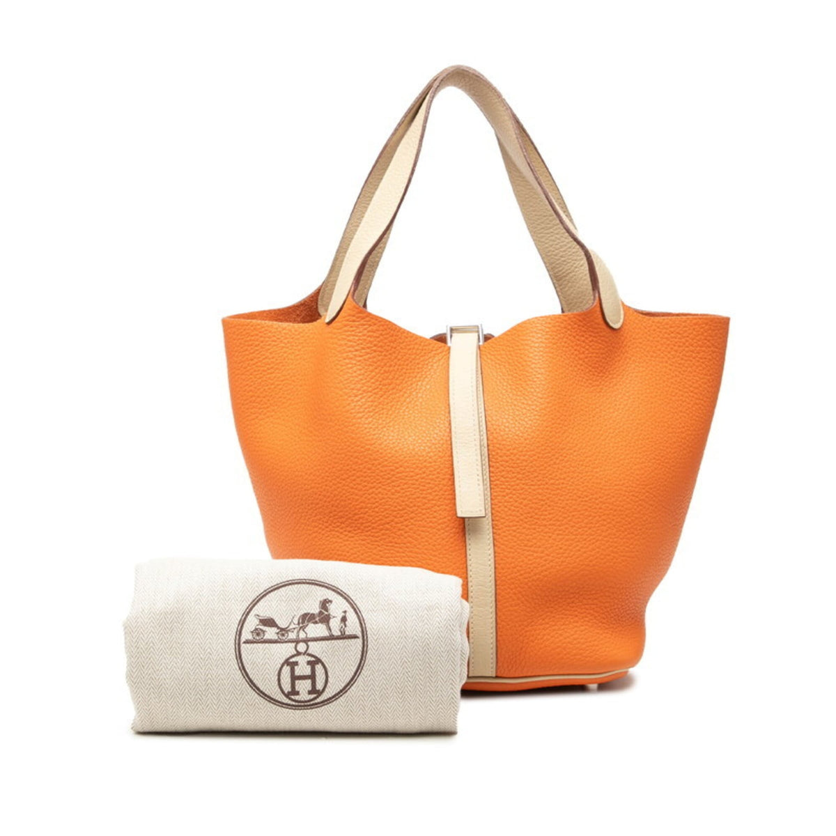 Hermes Ivory Orange Taurillon Clemence Leather Handbag (Pre-Owned)