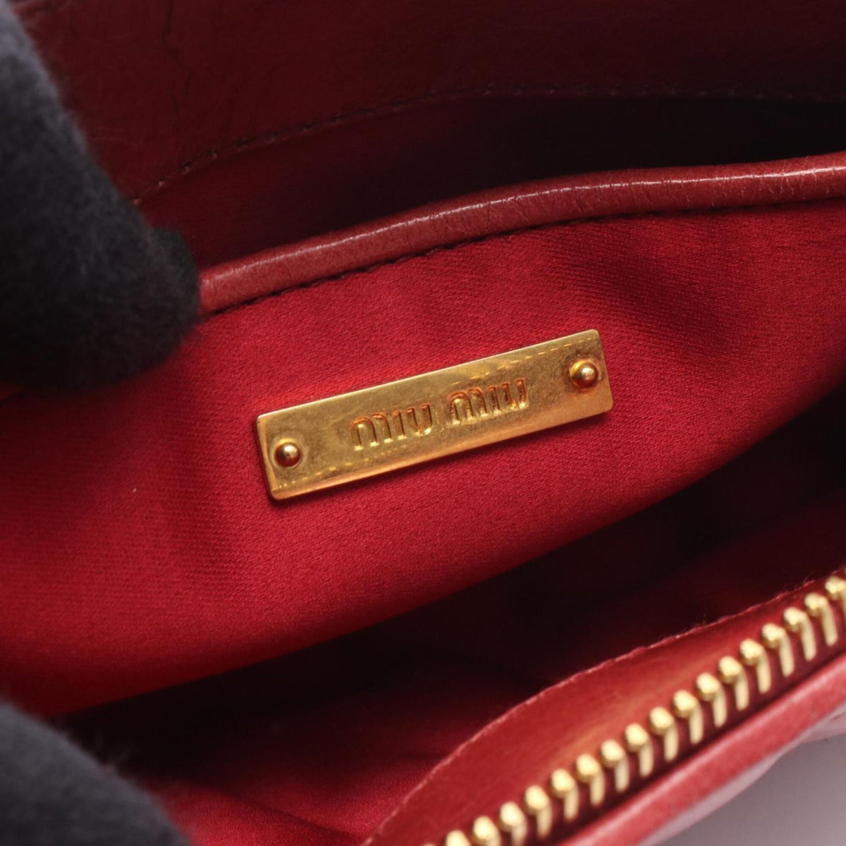Miu Miu Matelasse Red Color Leather Clutch Bag Handbag (Pre-Owned)