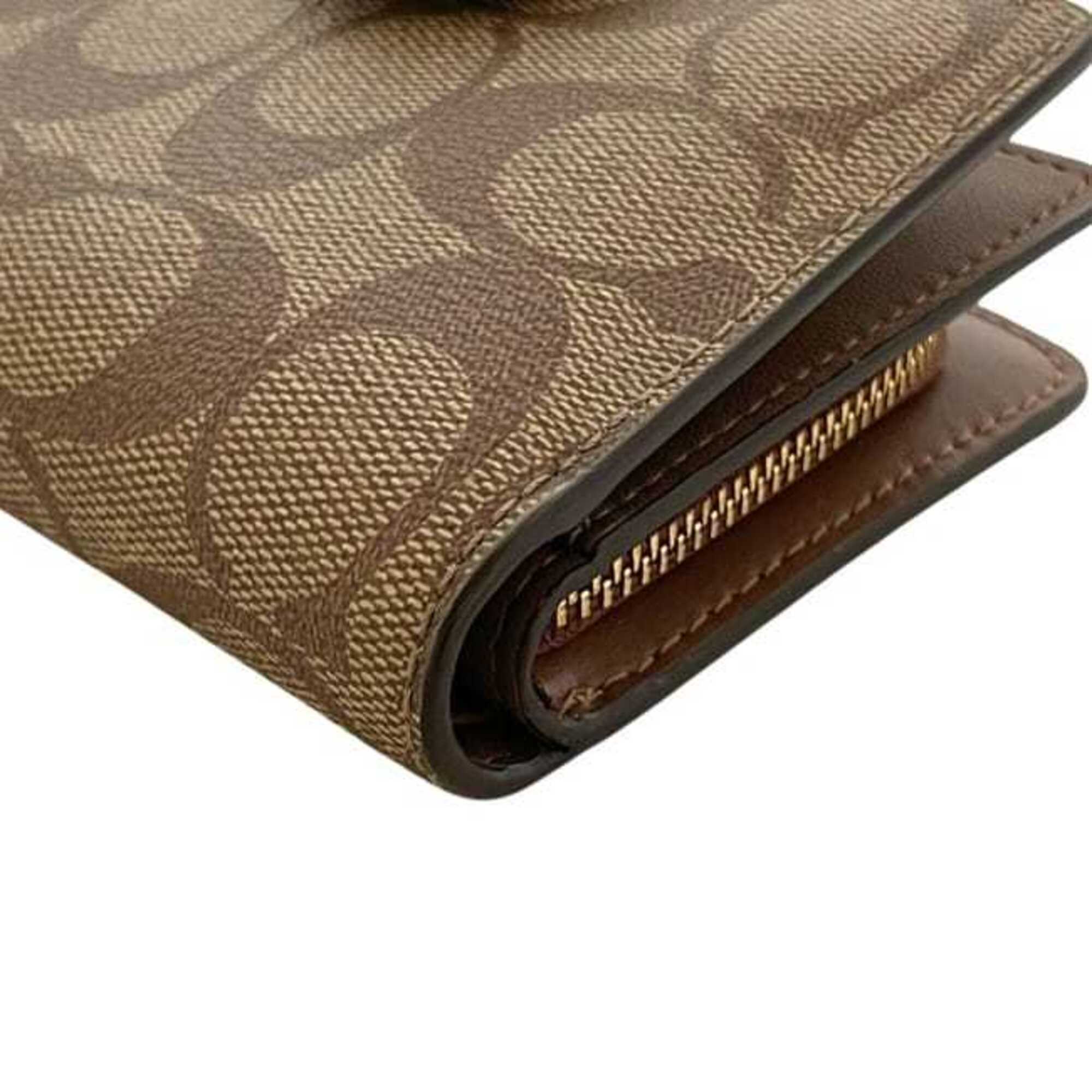 Coach Beige Brown Pvc Leather Wallet (Bi-Fold) (Pre-Owned)