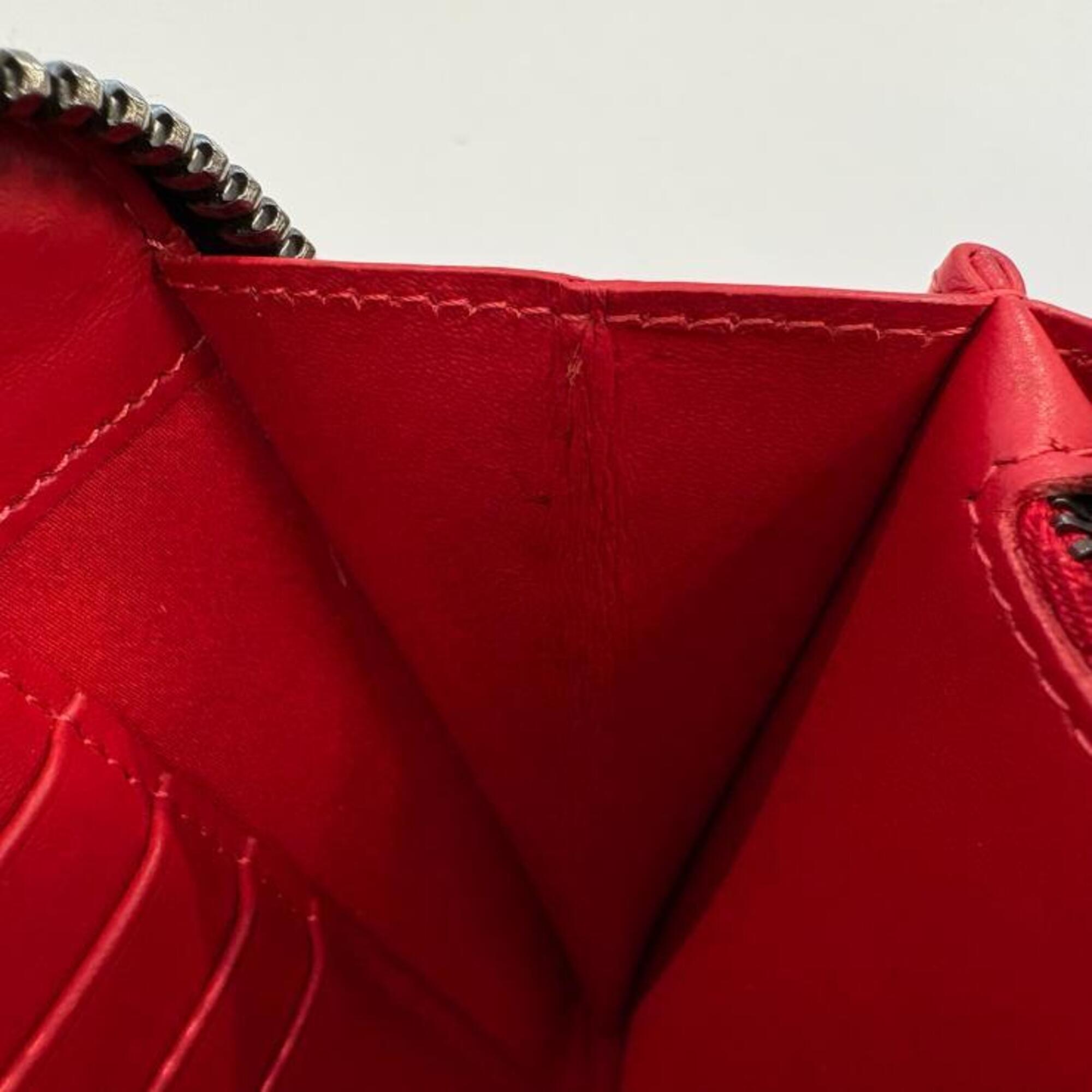 Christian Louboutin Black Red Color Leather Long Wallet (Bi-Fold) (Pre-Owned)