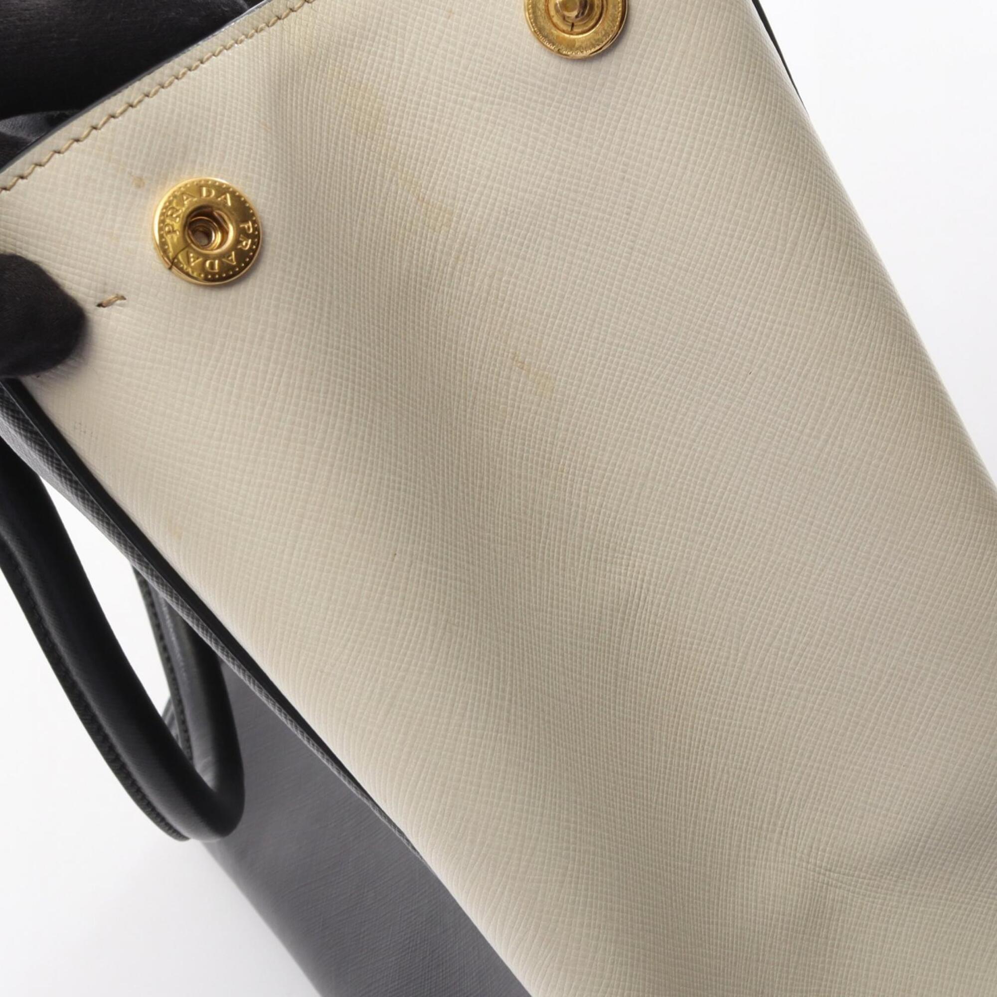 Prada Black White Saffiano Triangle Handbag Tote Bag (Pre-Owned)