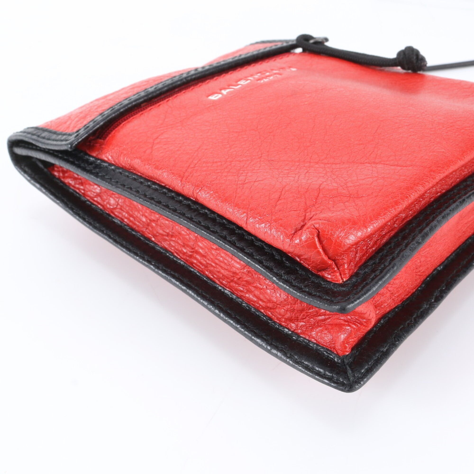 Balenciaga Black Red Color Leather Messenger Bag Shoulder Bag (Pre-Owned)