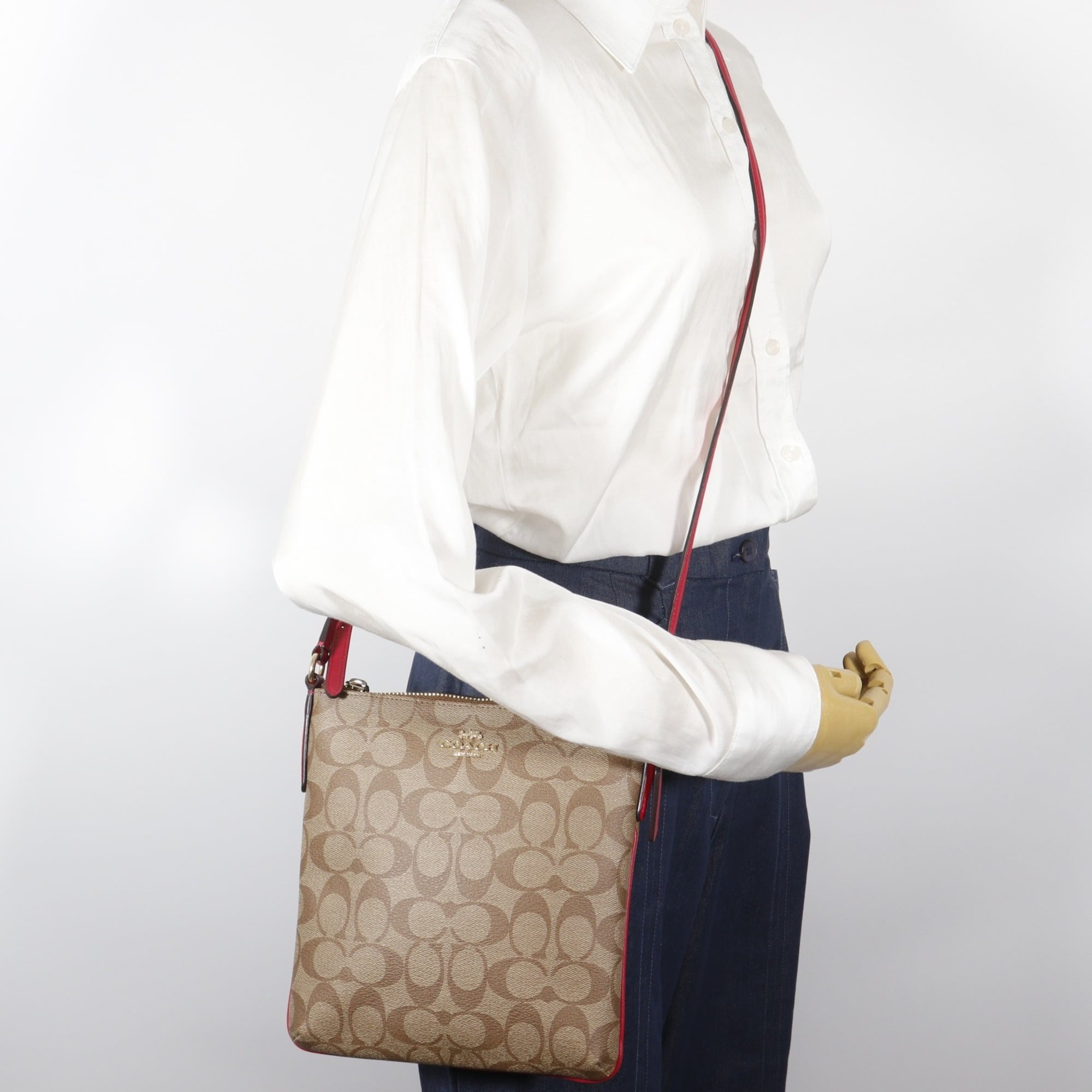 Coach Signature Brown Signature Line Shoulder Bag (Pre-Owned)