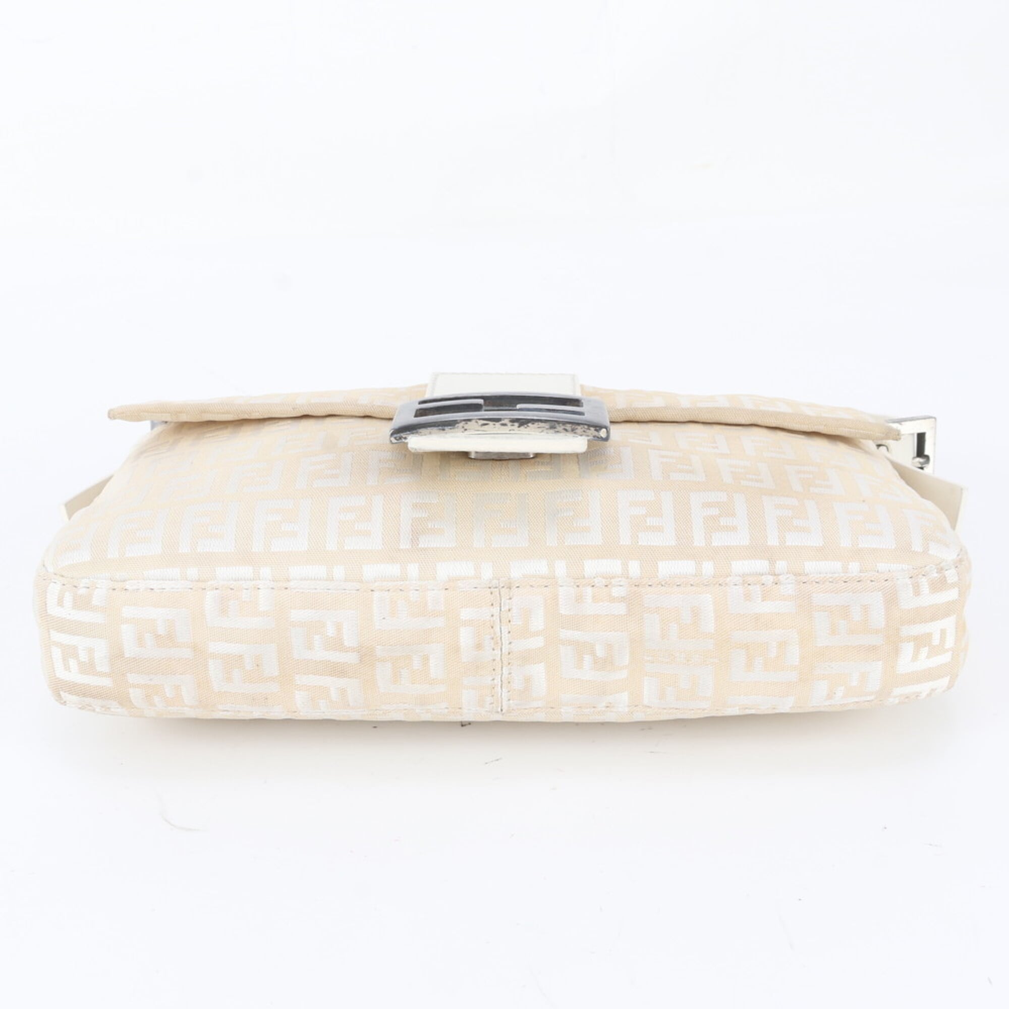 Fendi White Leather Canvas Handbag Shoulder Bag Tote Bag (Pre-Owned)