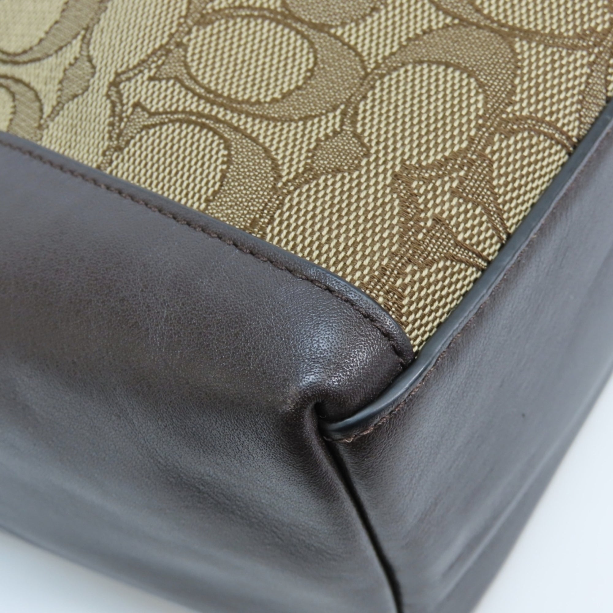 Coach Signature Beige Dark Brown Canvas Leather Tote Bag (Pre-Owned)