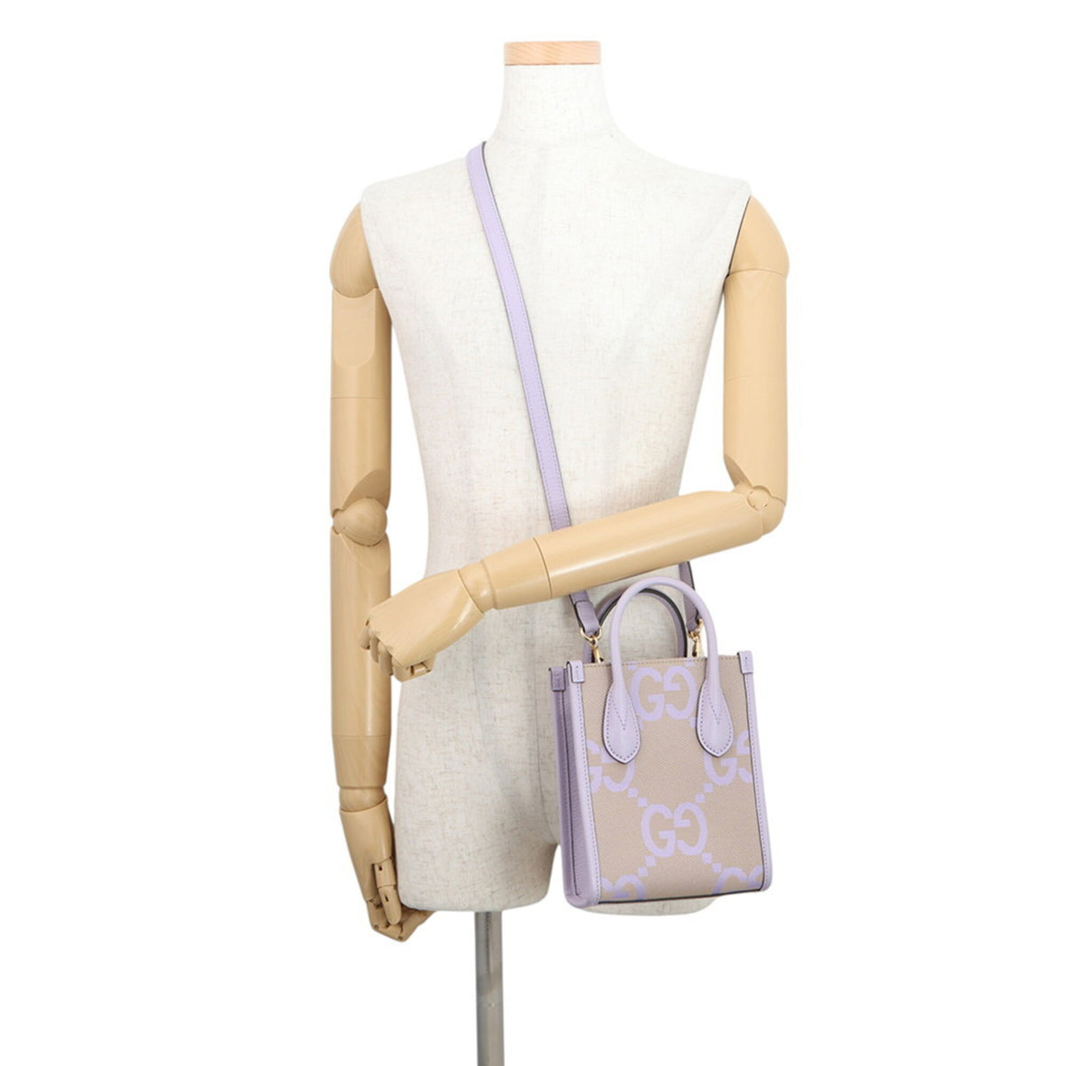 Gucci Beige Purple Gg Canvas Leather Handbag (Pre-Owned)