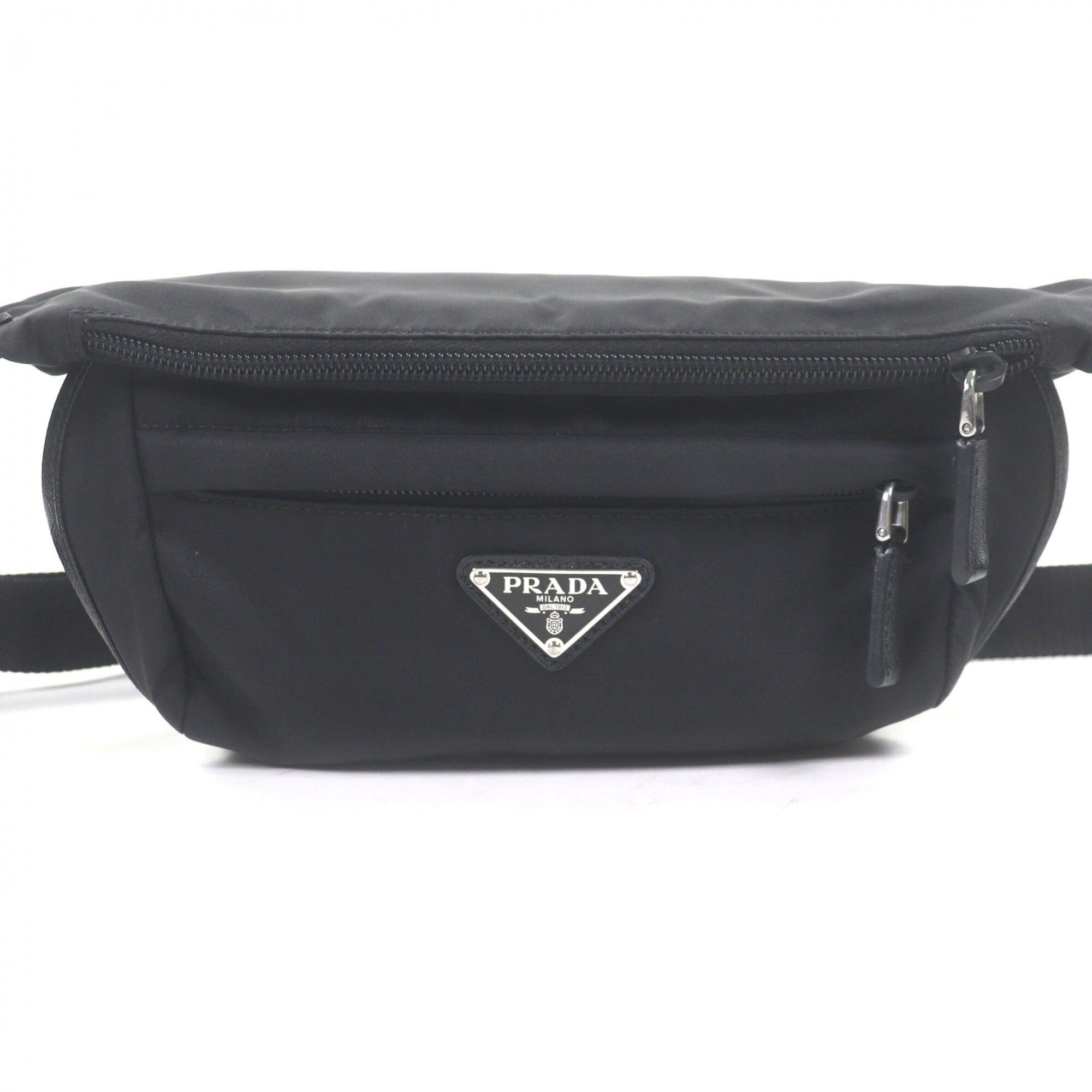 Prada Black Polyamide Saffiano Triangle Leather Shoulder Bag Sling Bag (Pre-Owned)