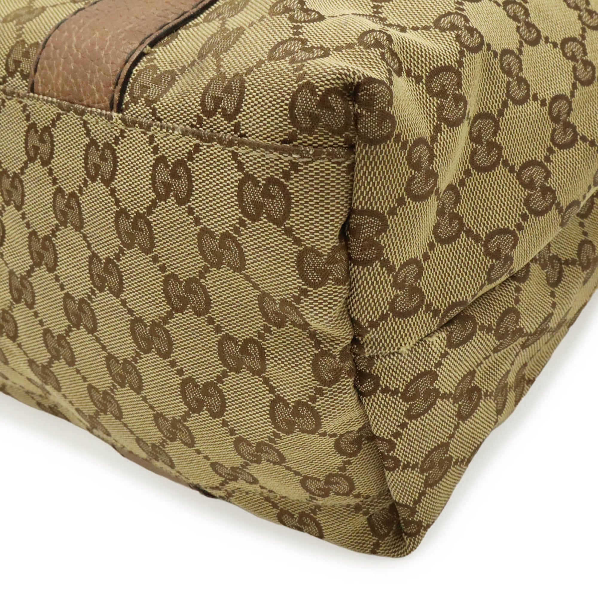 Gucci Beige Brown Canvas Leather Shoulder Bag Tote Bag (Pre-Owned)