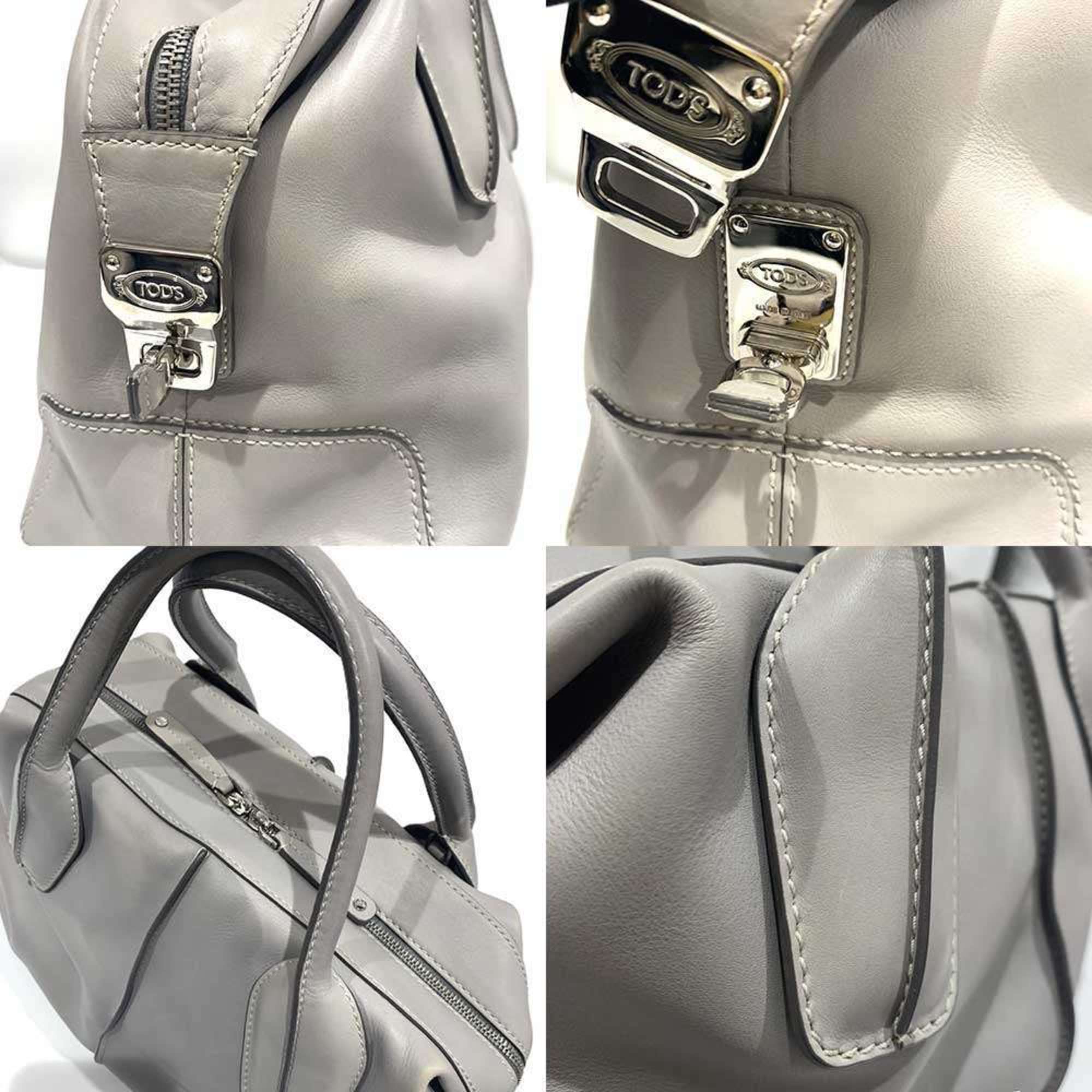 Tod's Gray Leather Handbag Shoulder Bag (Pre-Owned)
