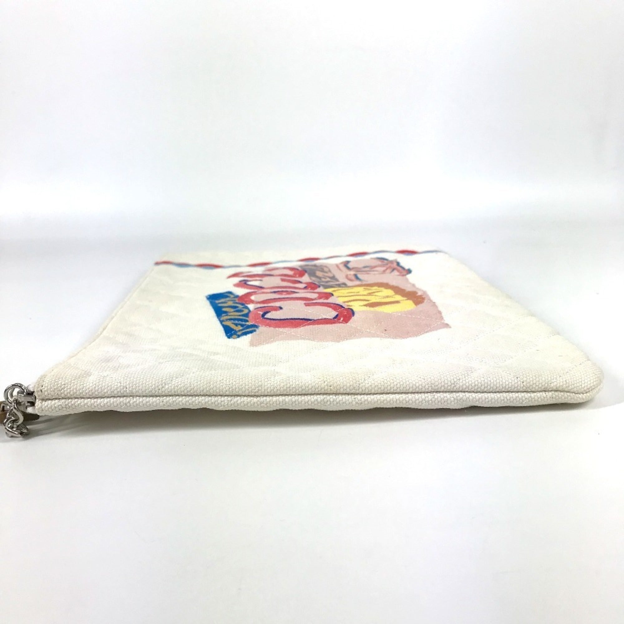 Chanel Blue Pink White Canvas Clutch Bag Pouch (Pre-Owned)