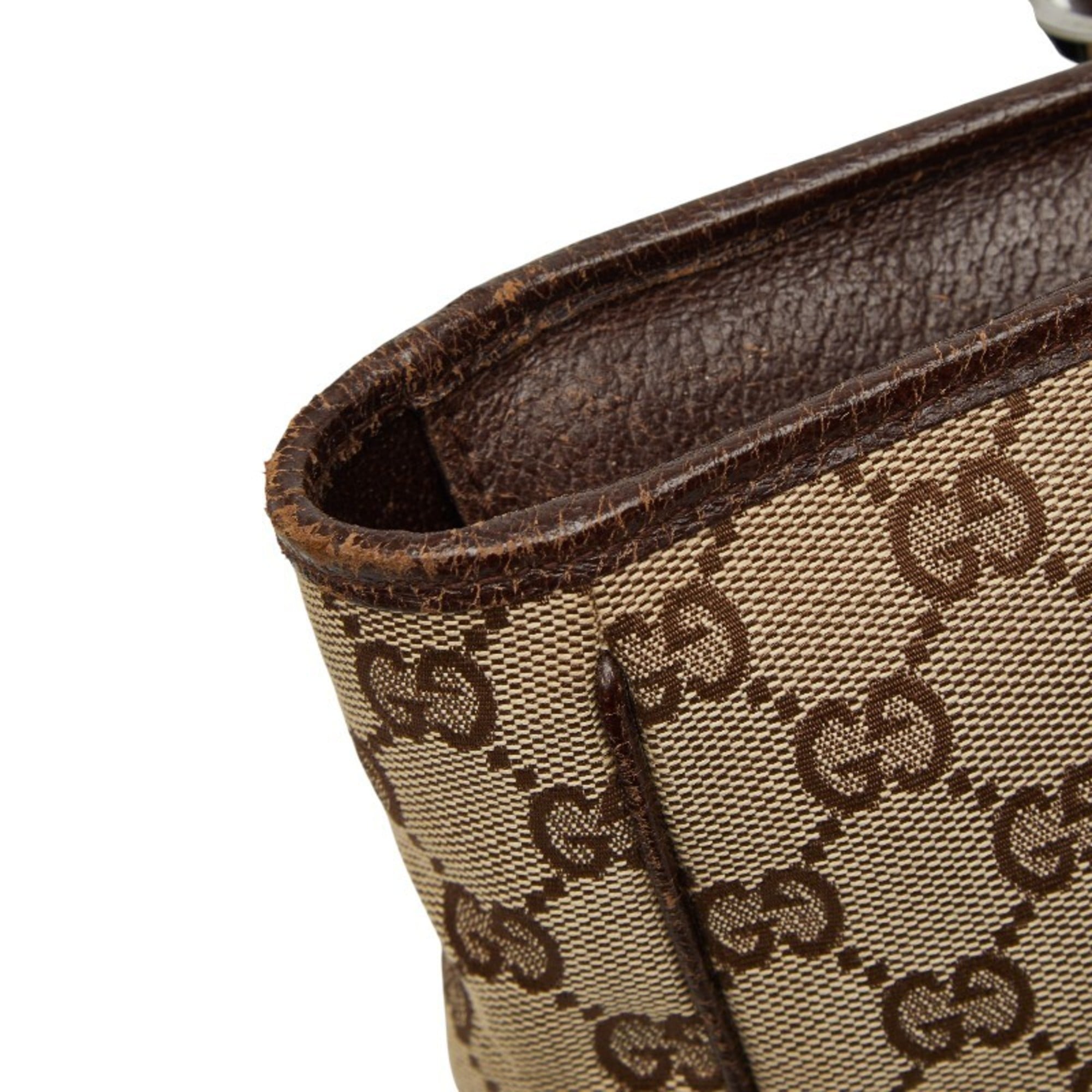 Gucci Beige Brown Canvas Leather Handbag Tote Bag (Pre-Owned)