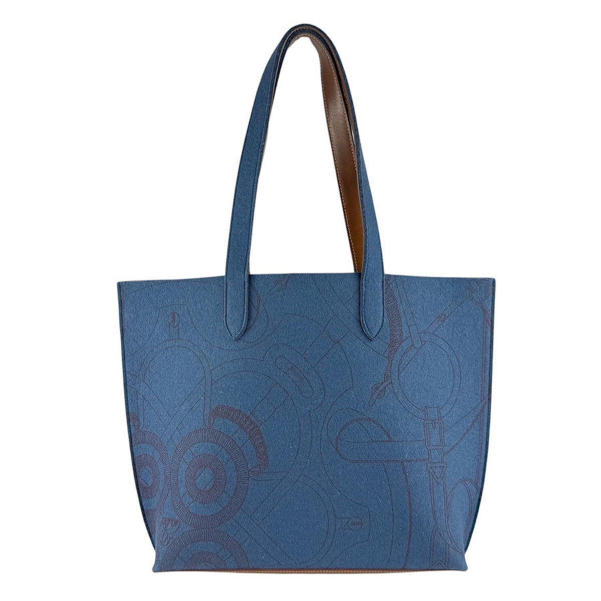 Hermes Blue Brown Felt Leather Shoulder Bag Tote Bag (Pre-Owned)