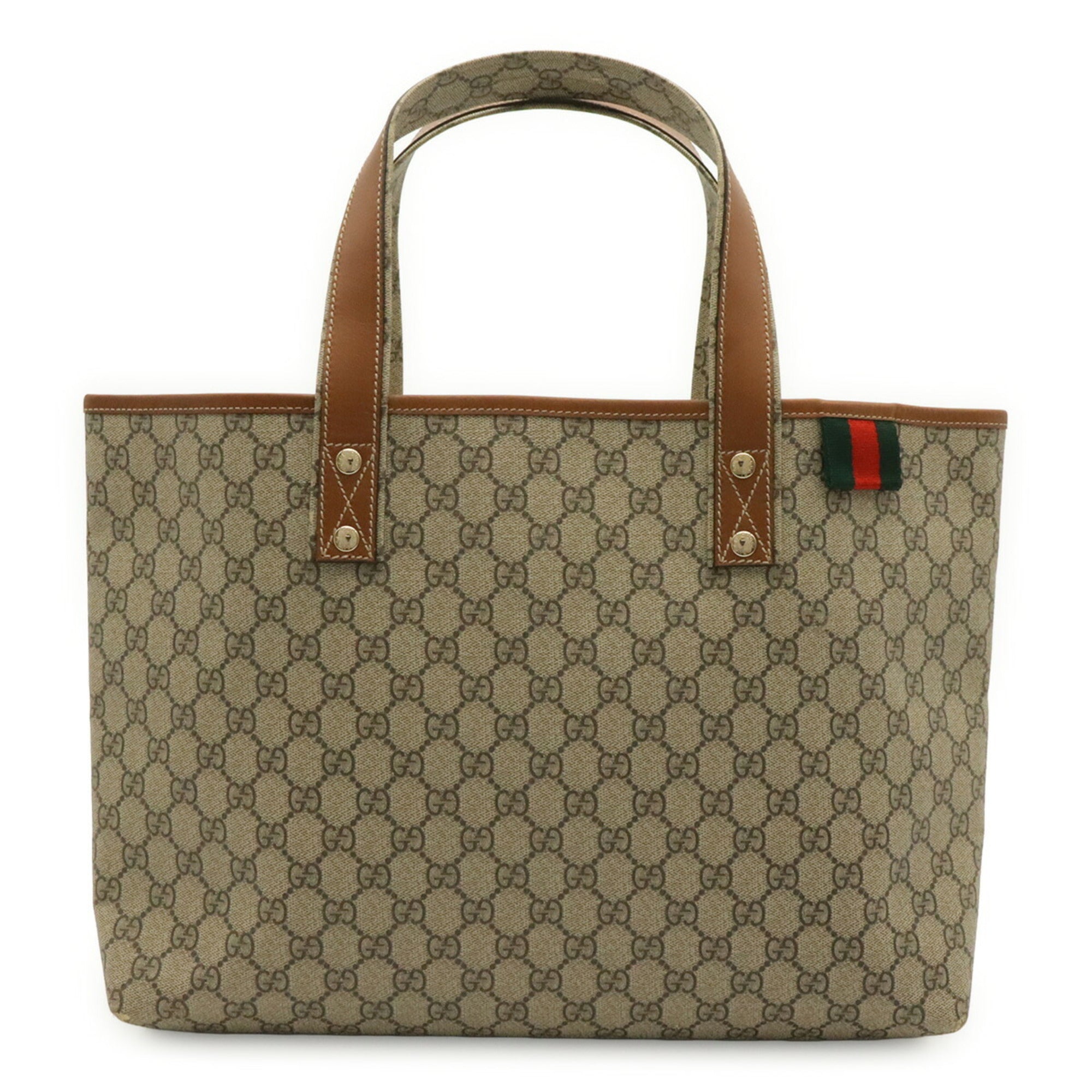 Gucci Beige Brown Gg Supreme Canvas Leather Shoulder Bag Tote Bag (Pre-Owned)