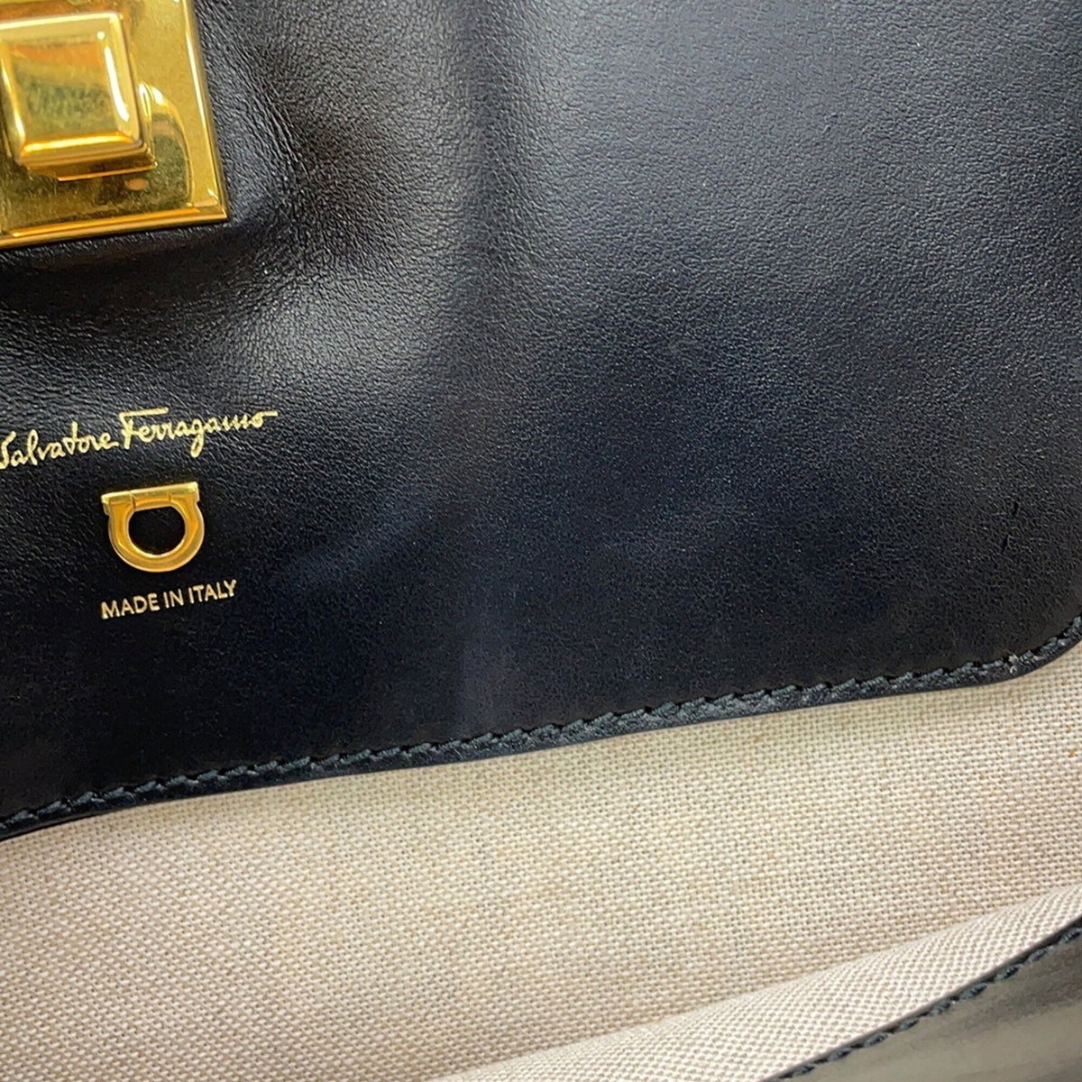 Salvatore Ferragamo Beige Black Canvas Leather Handbag Pouch Tote Bag (Pre-Owned)