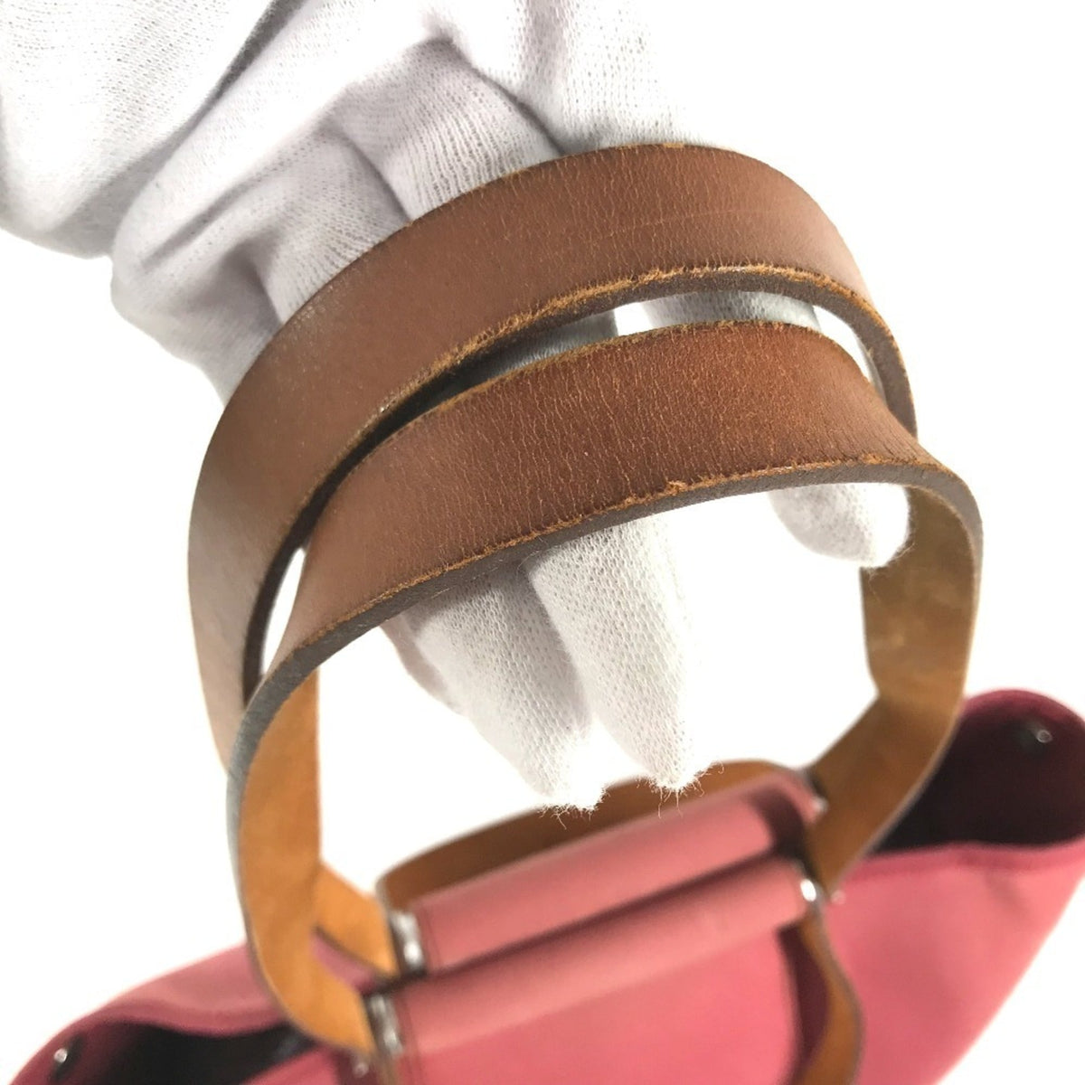 Hermes Brown Red Color Leather Canvas Tote Bag (Pre-Owned)
