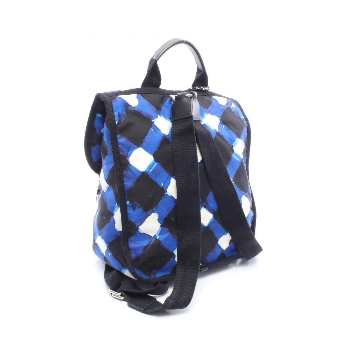 Chanel Black Blue White Nylon Leather Backpack Handbag (Pre-Owned)