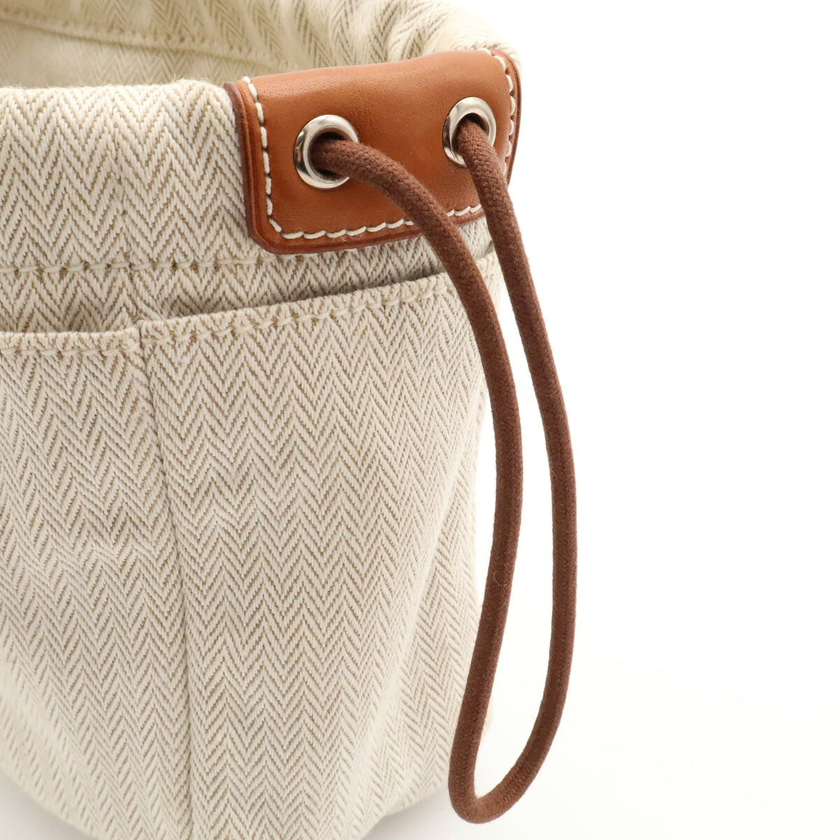 Hermes Brown Feu Natural Toile Chevron Pouch (Pre-Owned)