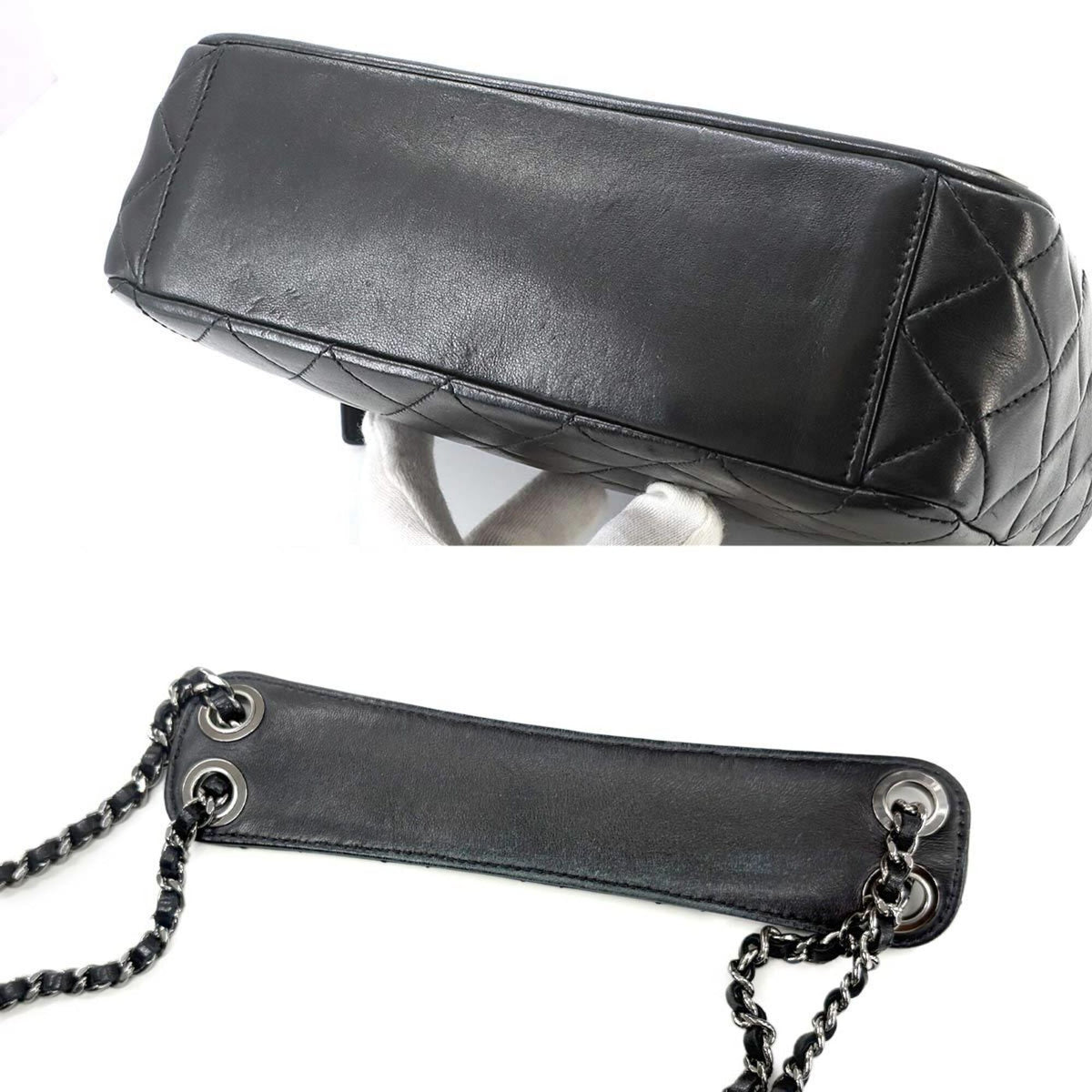 Chanel Matelasse Black White Plastic Leather Handbag Shoulder Bag (Pre-Owned)