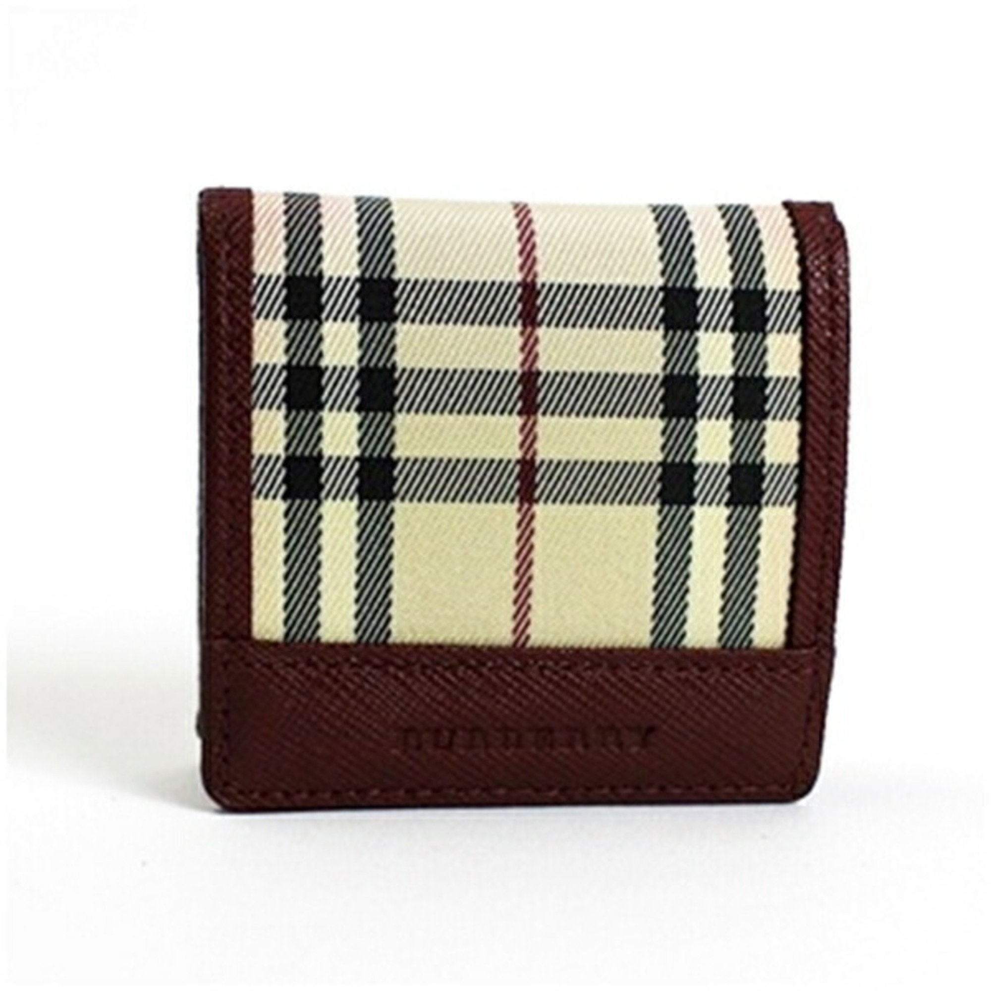Burberry Beige Black Wine Canvas Leather Coin Purse/Coin Case (Pre-Owned)